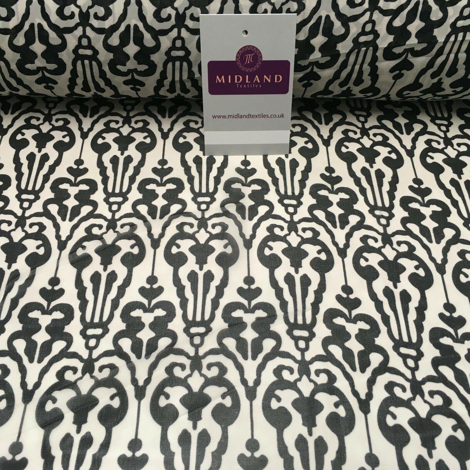 Black and White Ornamental Printed Crepe chiffon Dress Fabric 150 cm MK1190-32