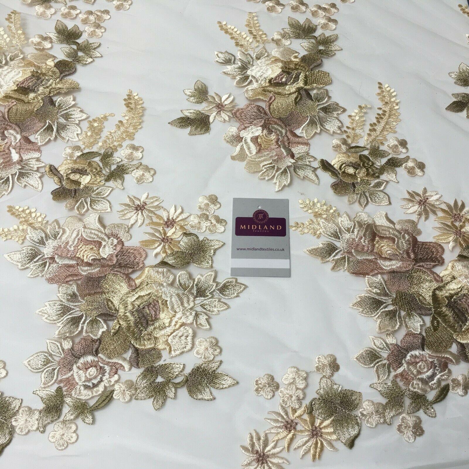 Embroidered Cream Floral Net Border Bridal Dress Fabric 139 cm Wide MV1068-1
