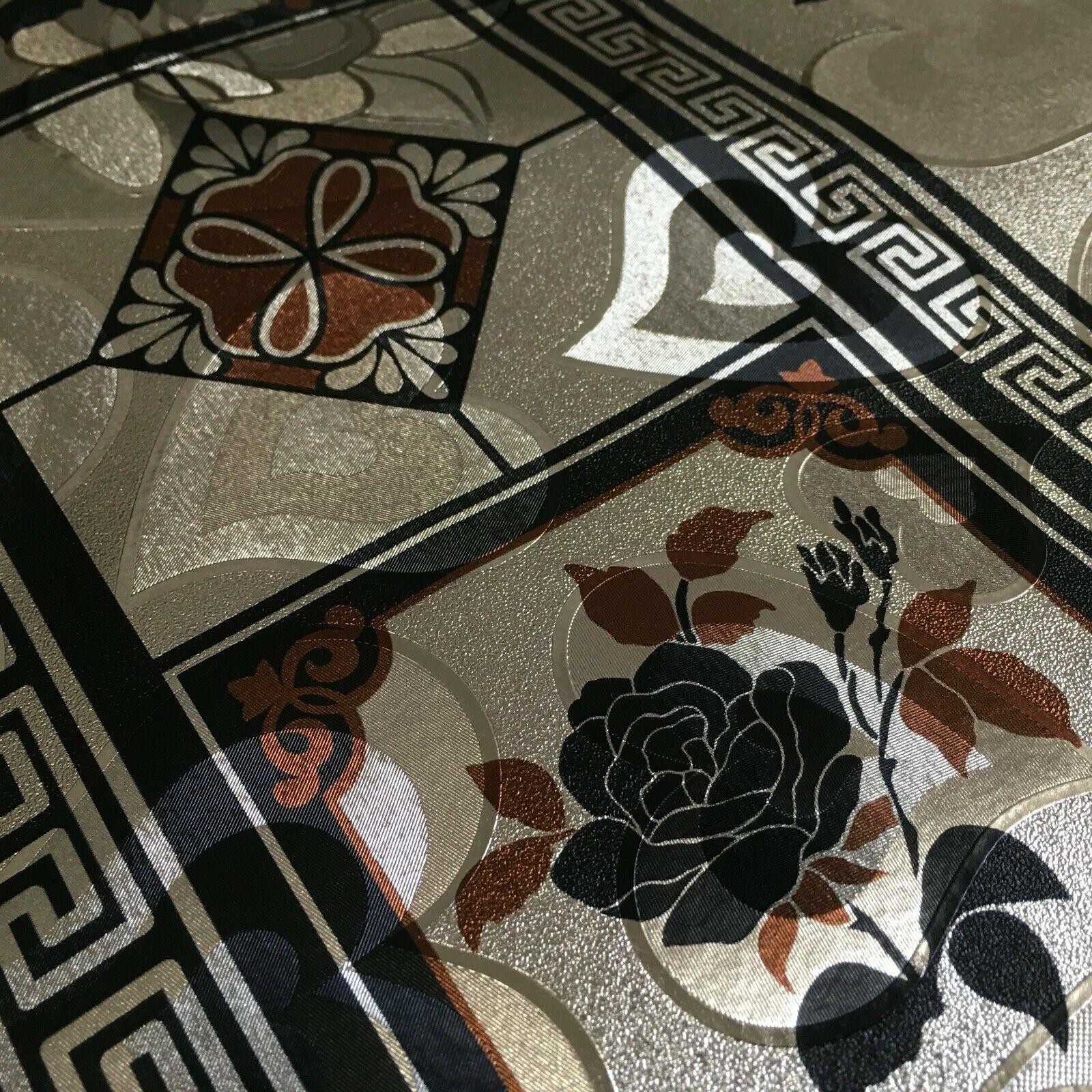 Metallic Gold Hearts Floral Border Wipe clean table cover Fabric 139cm M1204-2