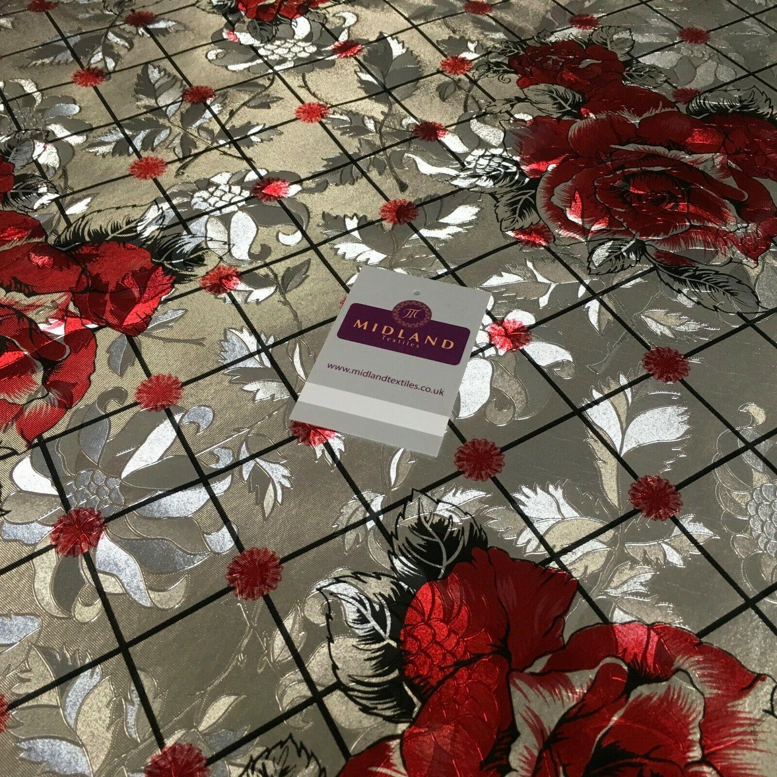 Metallic Silver Floral border Wipe clean table cover Fabric 139 cm M1204 Mtex