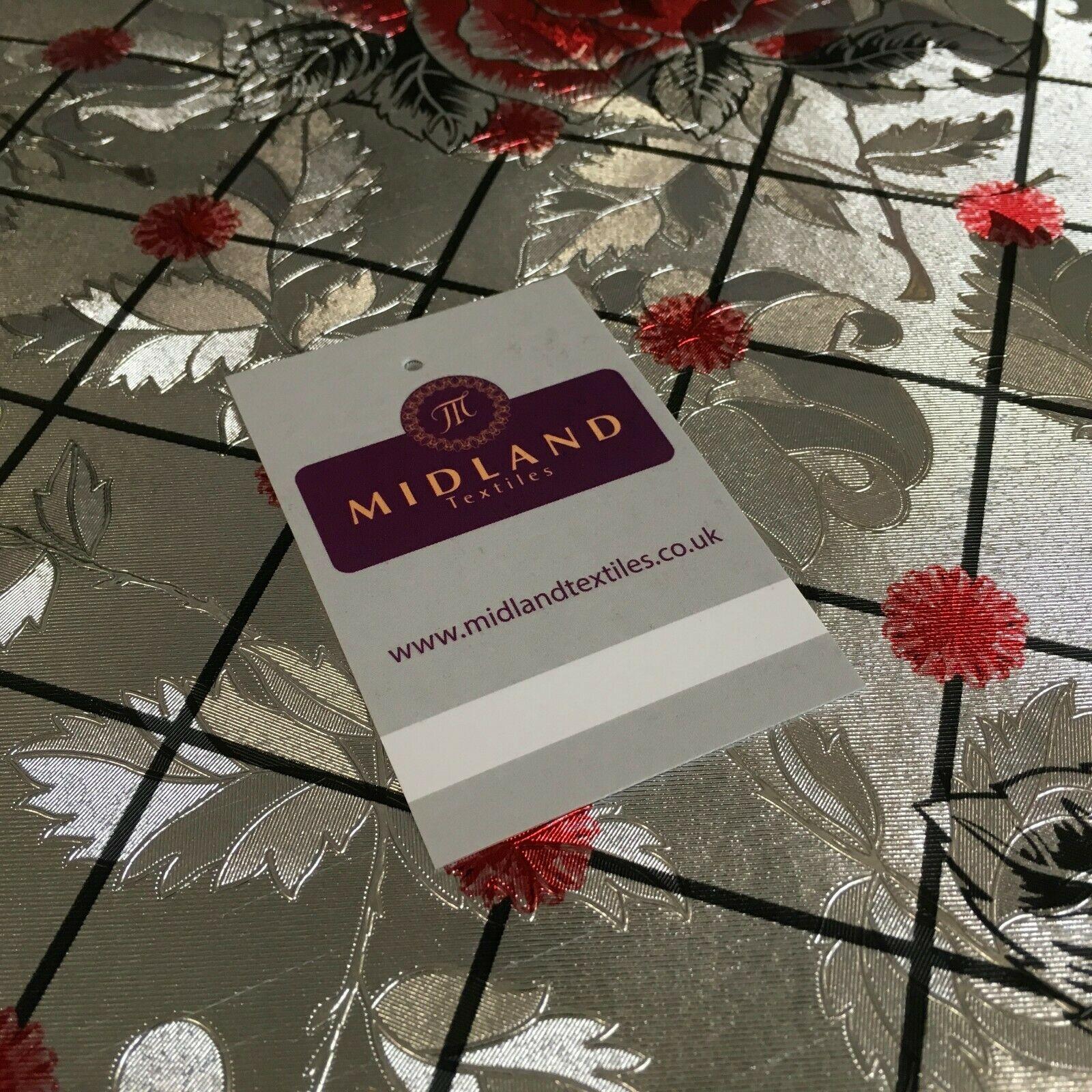 Metallic Silver Floral border Wipe clean table cover Fabric 139 cm M1204 Mtex