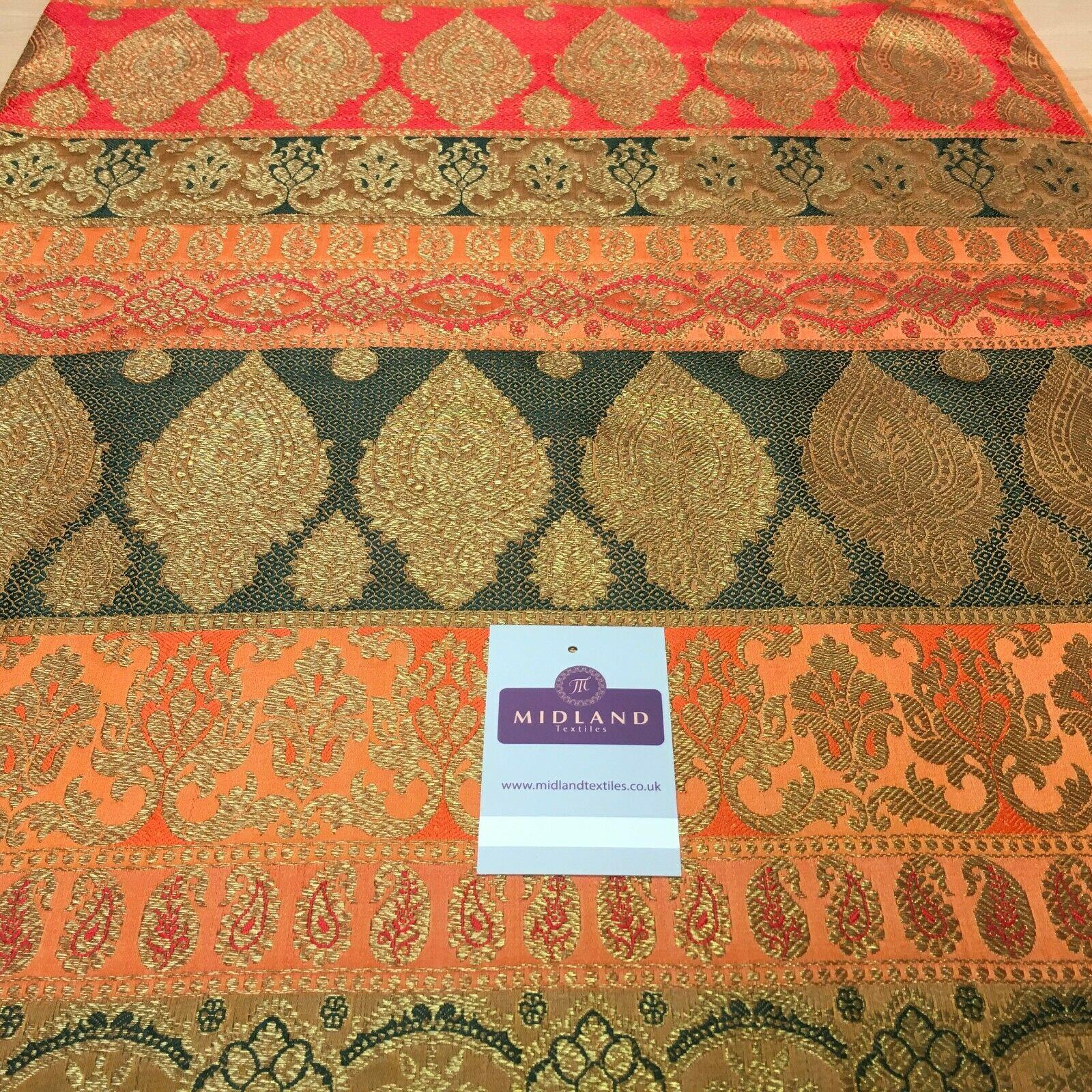 Indian Faux Silk Paisley Floral Border Banarsi brocade Fabric 110cm MP1240