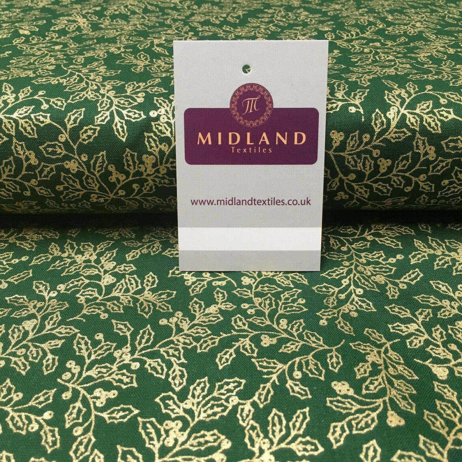 Vintage Christmas Mistletoe 100% Cotton Gold foil Print Fabric 110cm MK1220