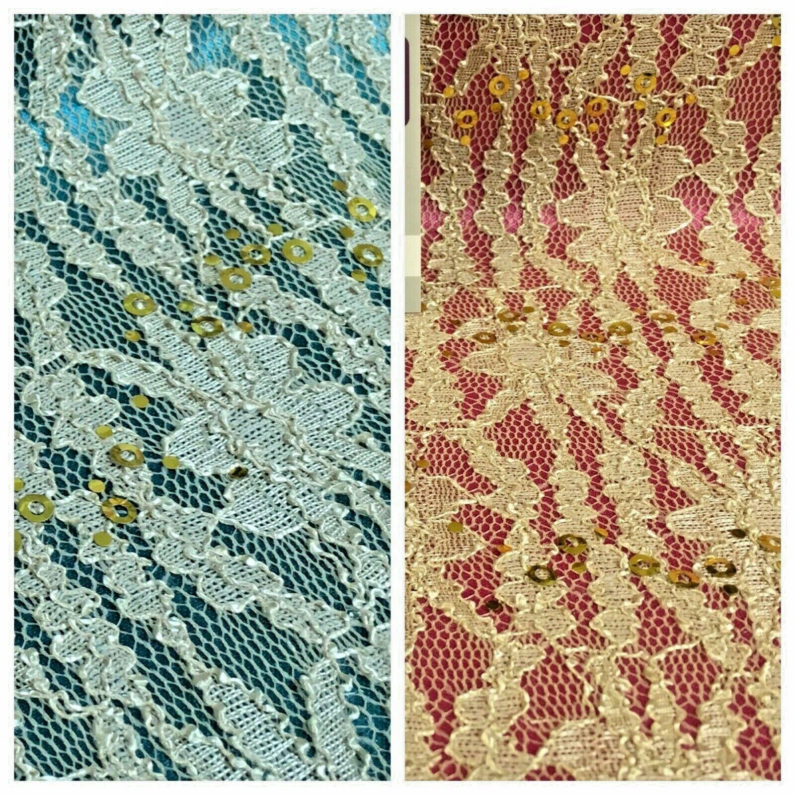 Gold Bonded Lace on Nylon with sequins Dress Fabric 135 cm M1242 Mtex