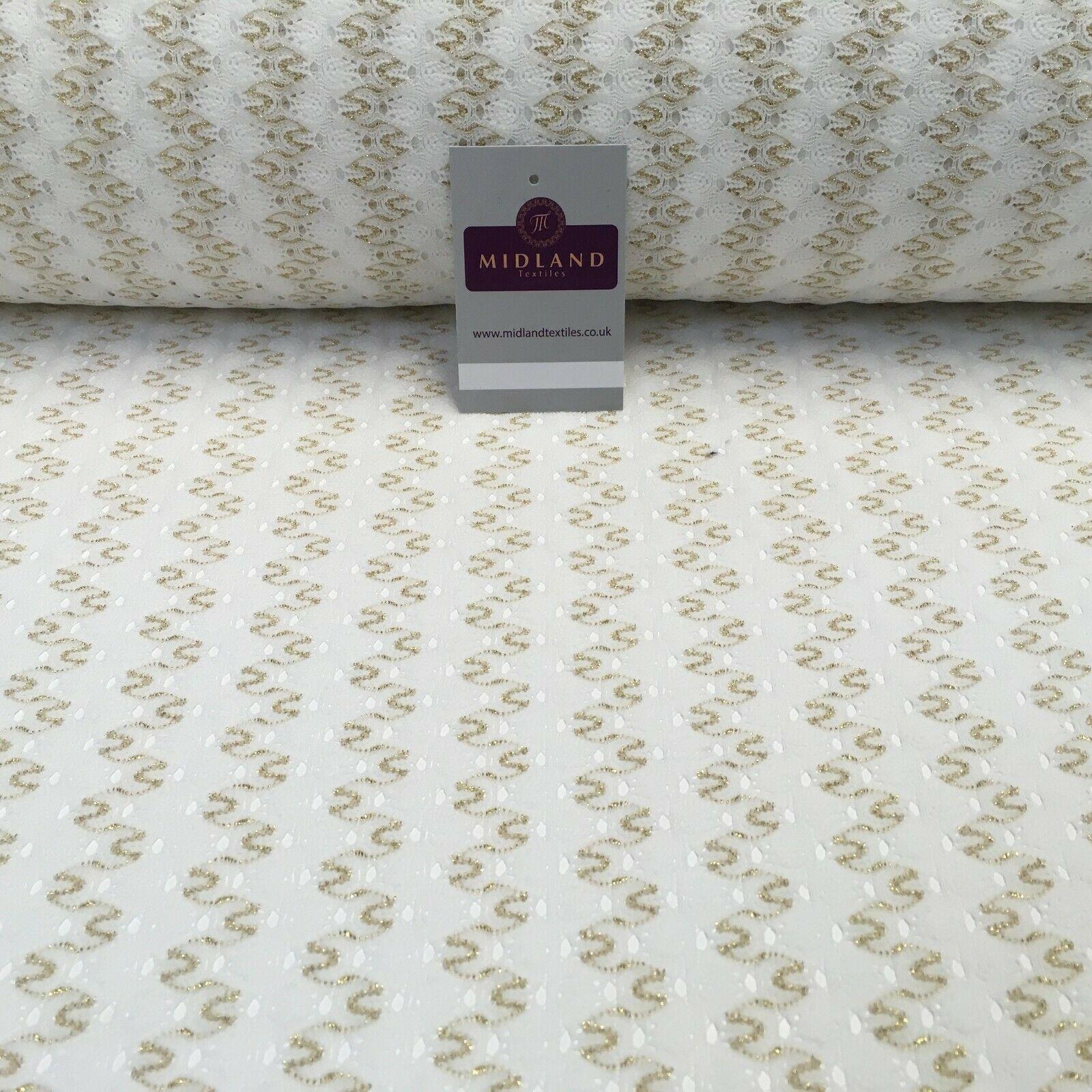 White gold Geometric Lurex knitted lace stretch dress Fabric 132cm MU1258 Mtex