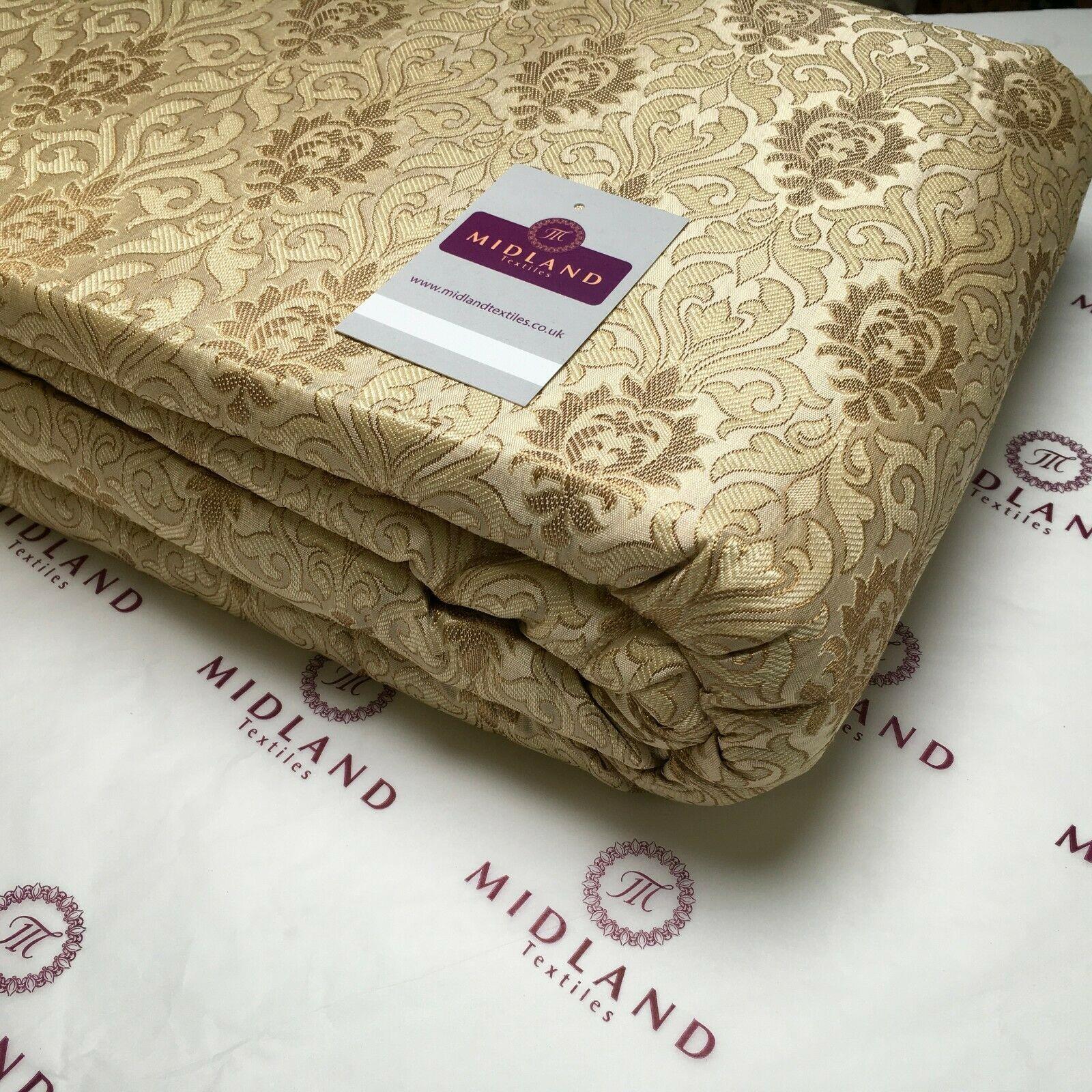 Cream Gold Indian Banarsi Brocade Faux Silk Waistcoat Fabric 110 cm M1274