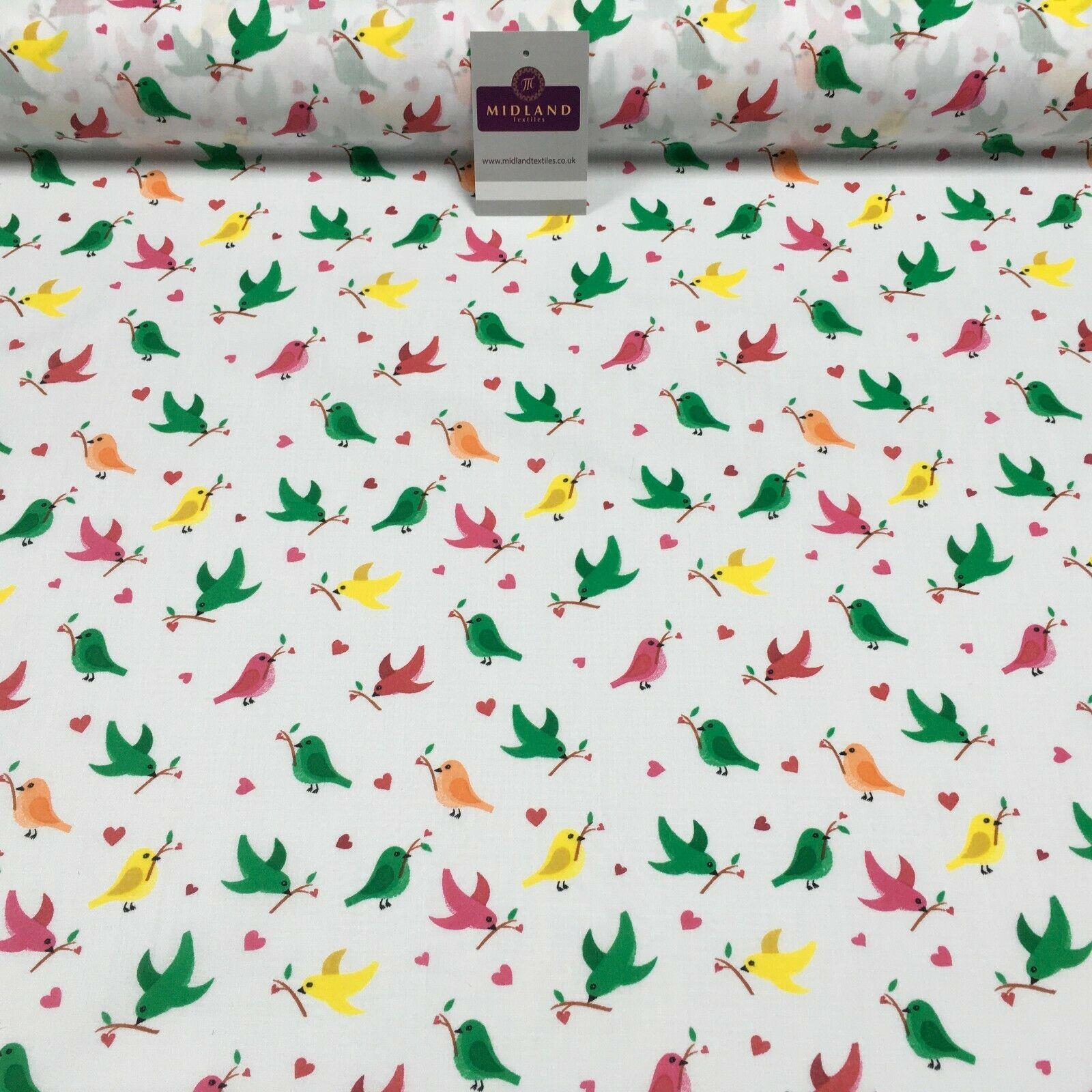 White Christmas Love Birds Branch Printed Polycotton Fabric 110 cm MD1281 Mtex