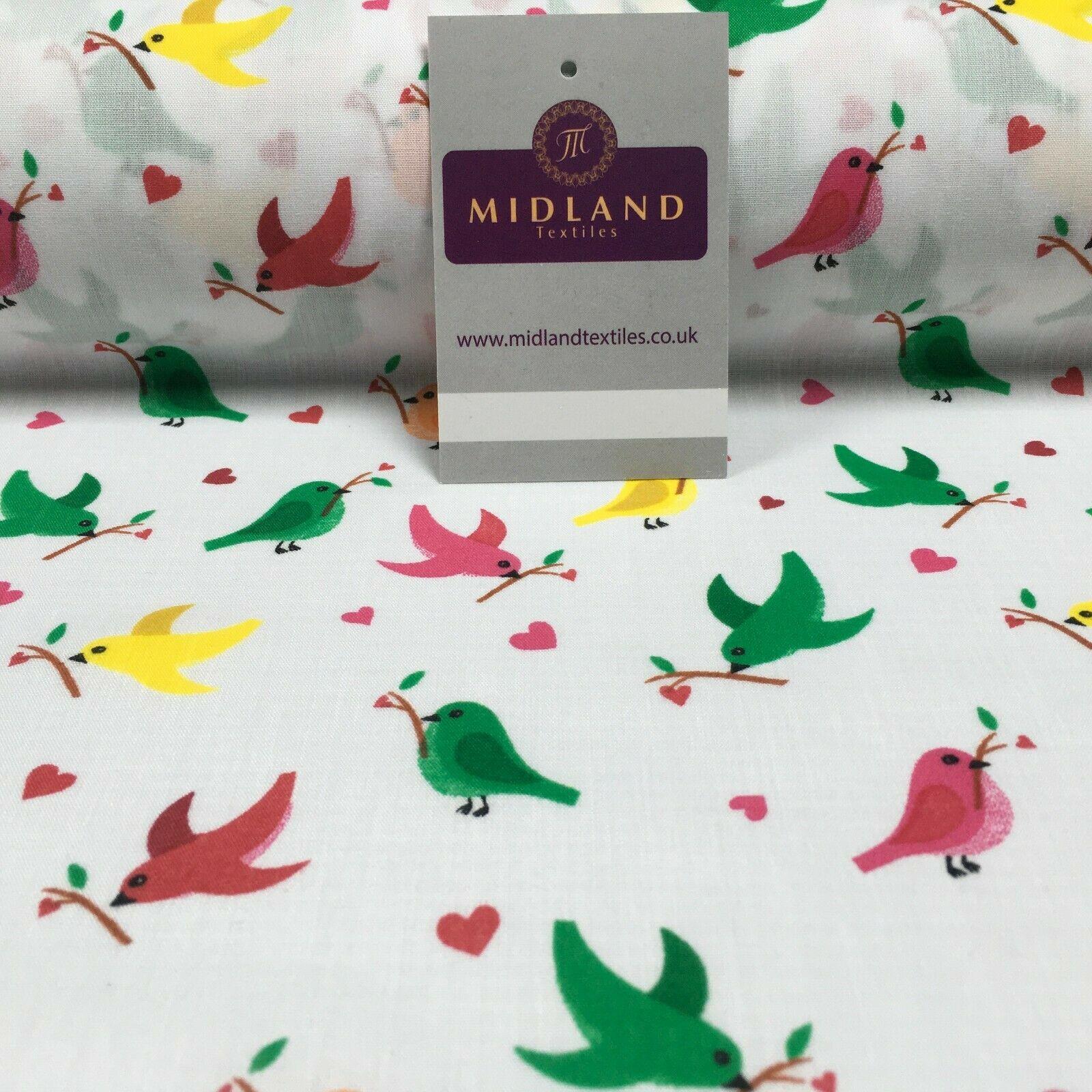 White Christmas Love Birds Branch Printed Polycotton Fabric 110 cm MD1281 Mtex