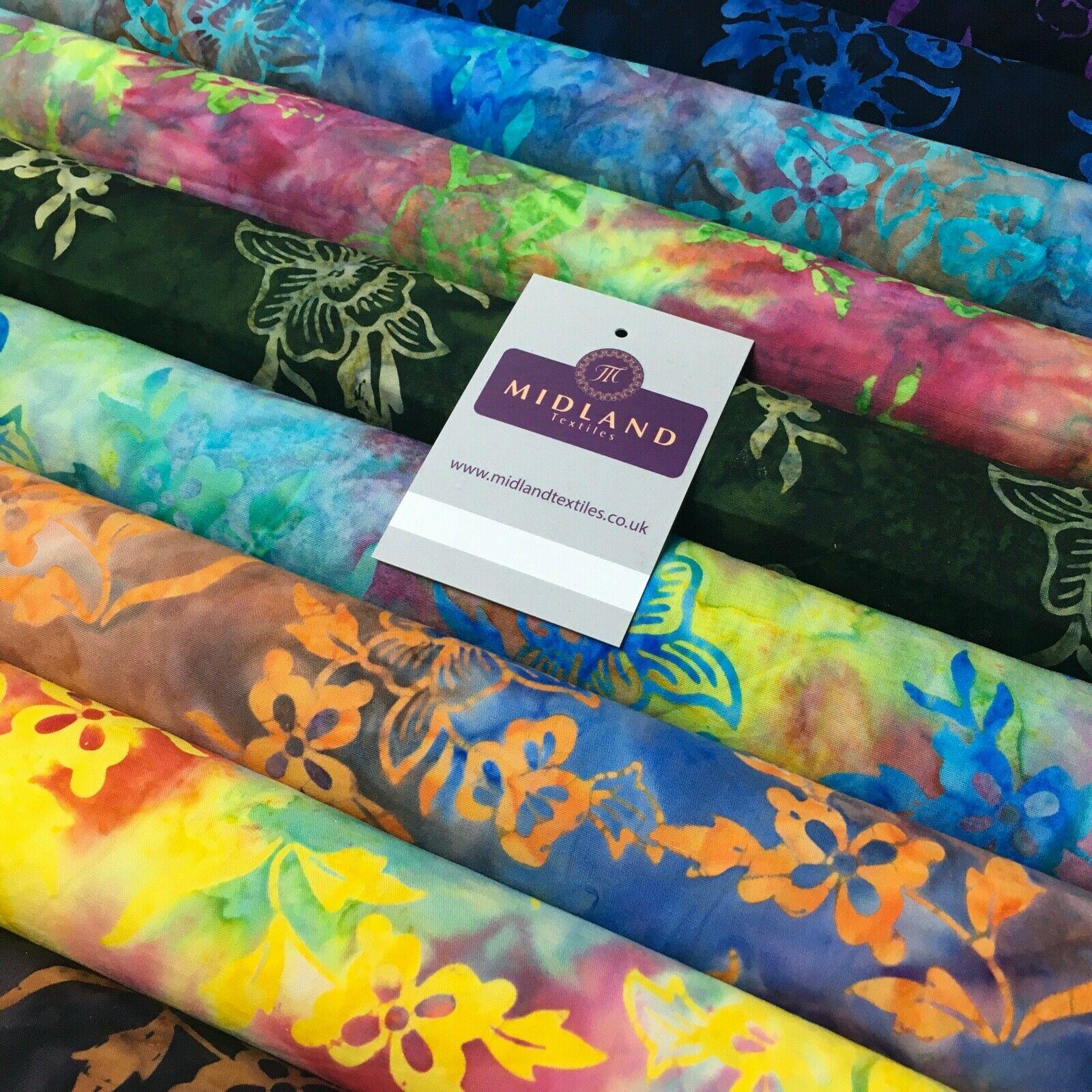 Floral Bali Batik Stamp Dyed Craft Cotton Fabric  110 cm MK1277 Mtex