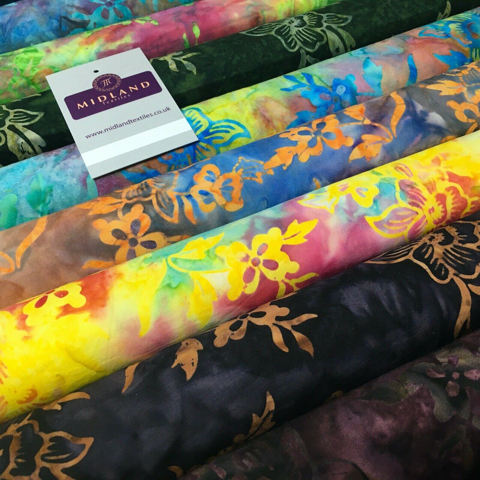 Floral Bali Batik Stamp Dyed Craft Cotton Fabric  110 cm MK1277 Mtex