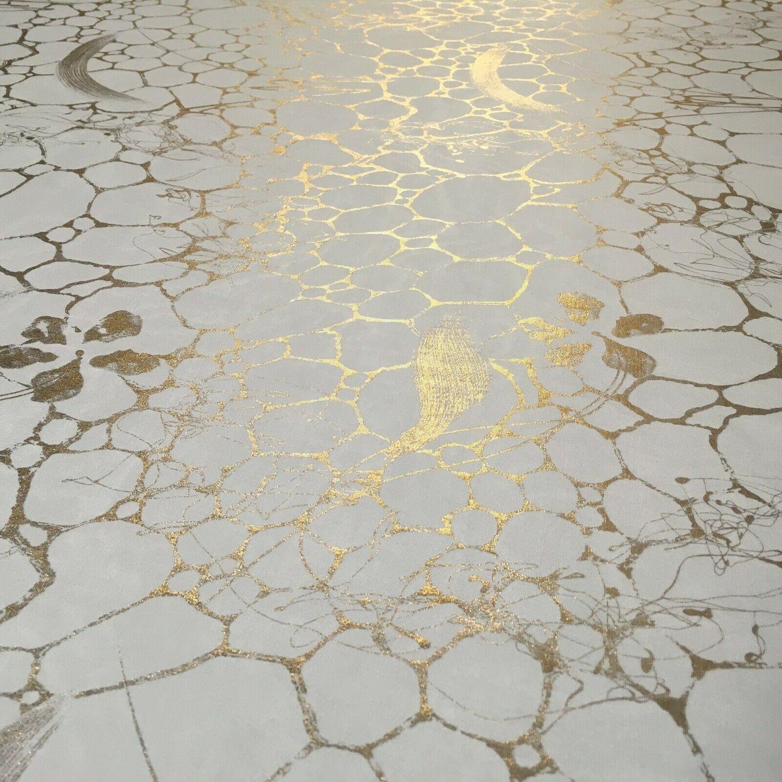 Ivory Gold Foil Abstract Print Spandex Jersey Stretch Dress Fabric 150 cm MU1267