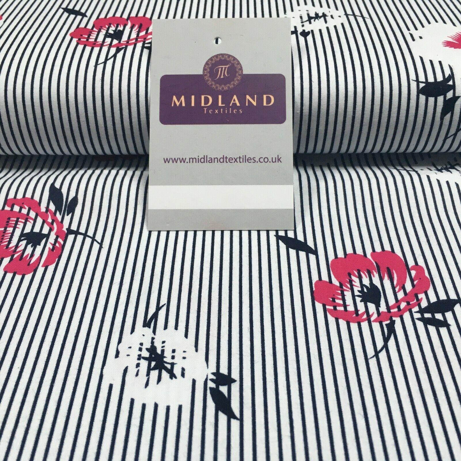 Navy Stripped Flower Floral Printed Cotton Poplin Fabric 110 cm MK1262 Mtex