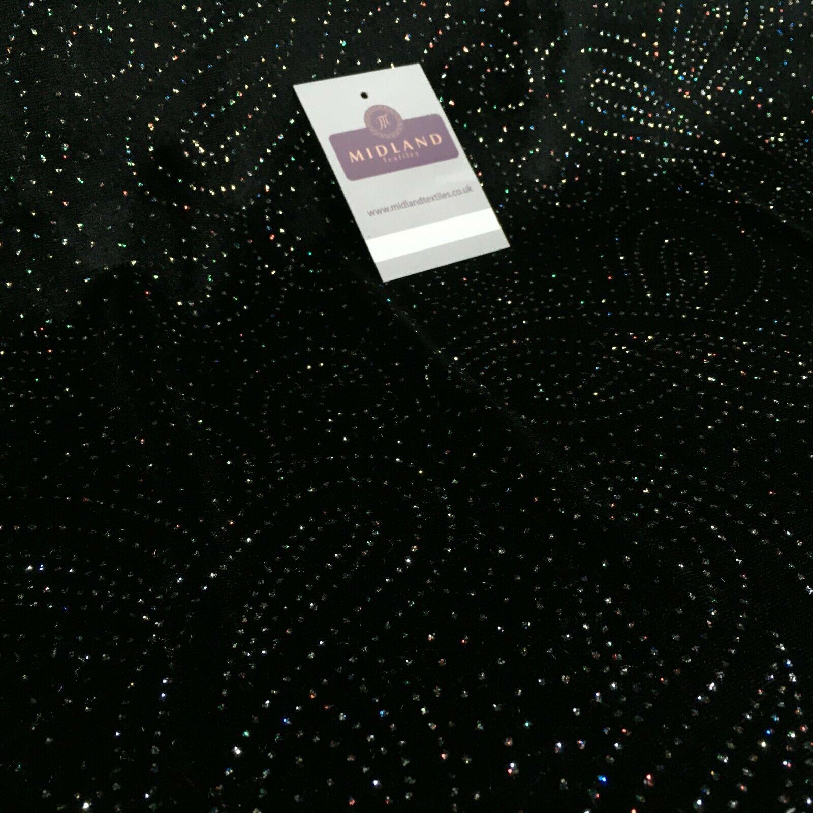 Black Paisley 2 Way Stretch Spandex Velvet Rainbow Glitter Fabric 150cm MV1294-1