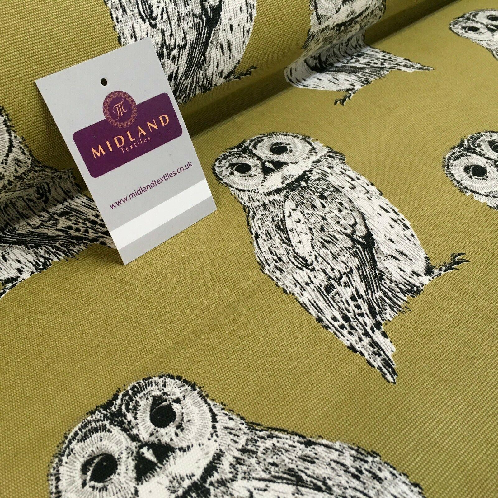 Pale Olive Owls Printed 100% Cotton Canvas Craft Fabric 150 Cm Wide MK856-22