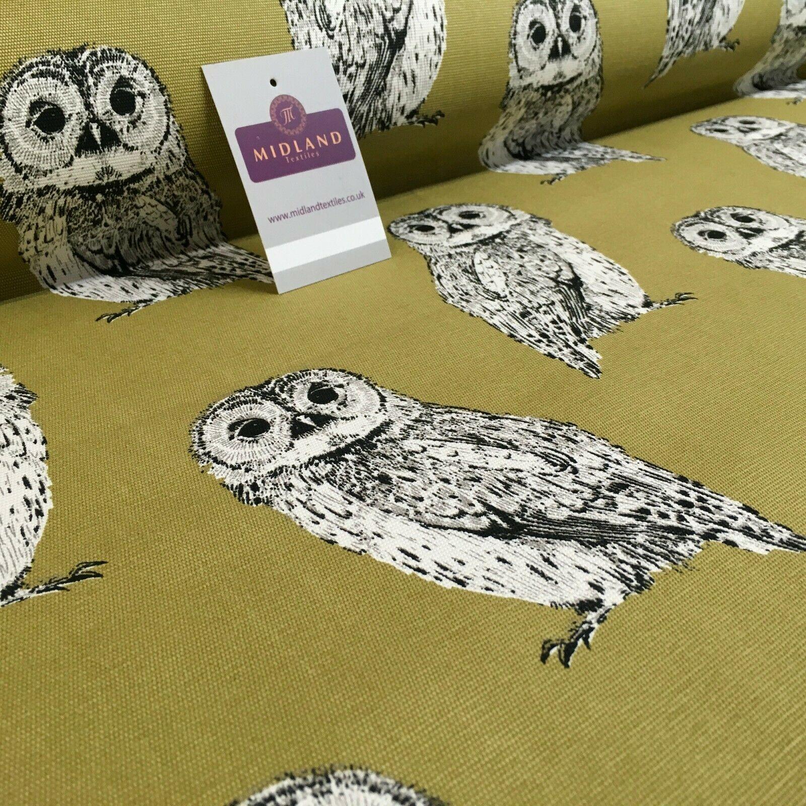 Pale Olive Owls Printed 100% Cotton Canvas Craft Fabric 150 Cm Wide MK856-22