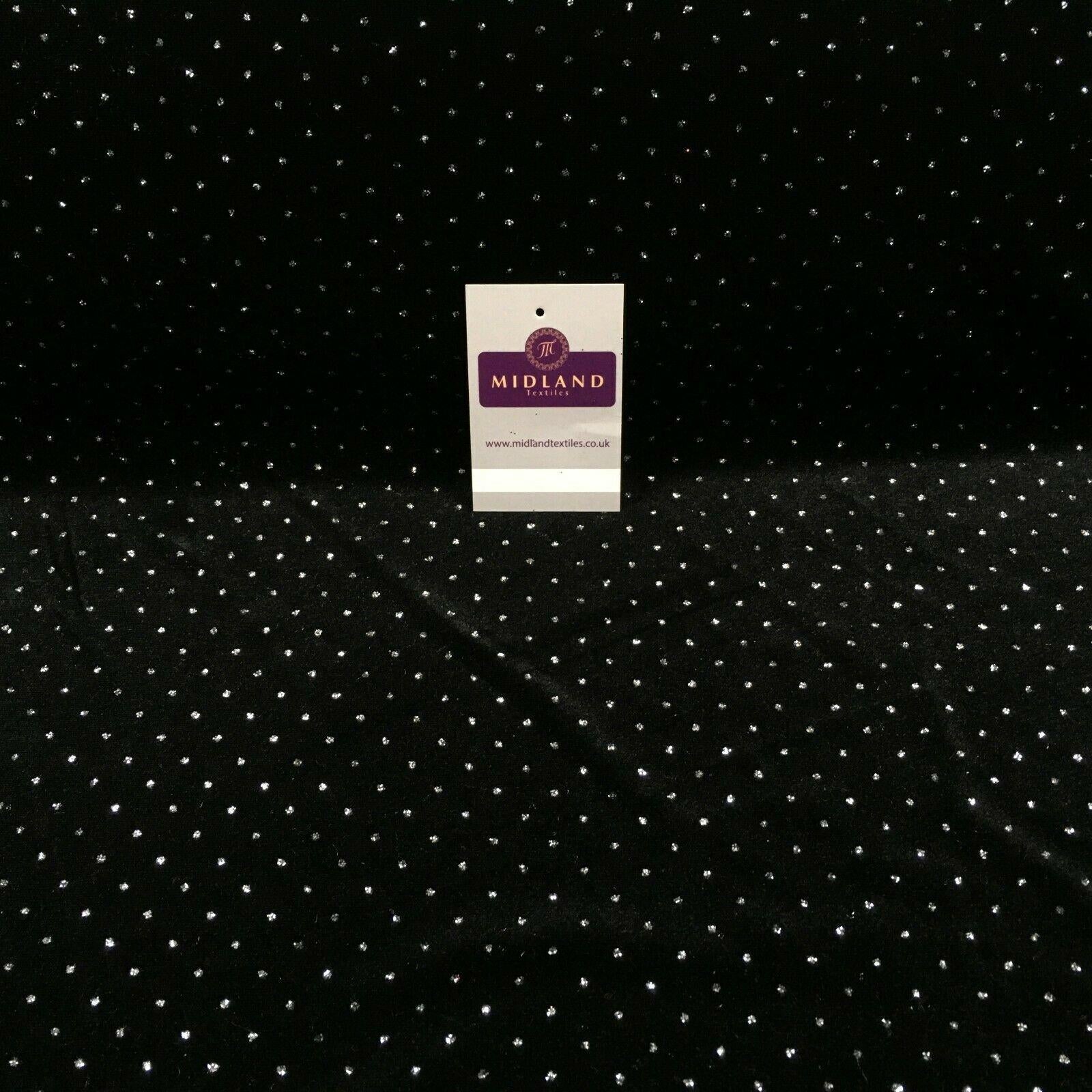 Silver Black Spot 2 Way Stretch Spandex Velvet Glitter Fabric 150cm MV1294-2