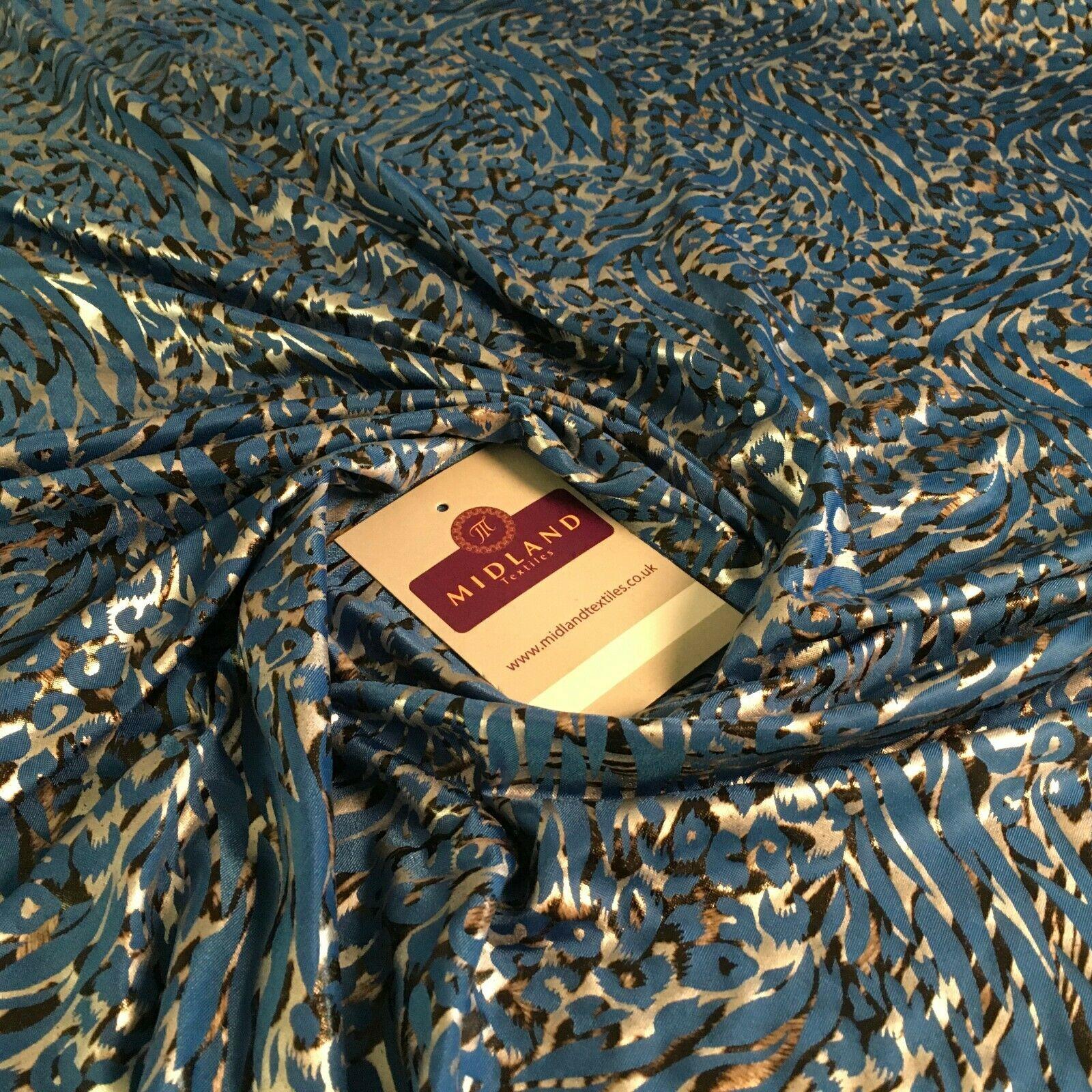 Blue Black Silver Animal Spandex Jersey Foil Stretch Dress Fabric 150cm MU1272