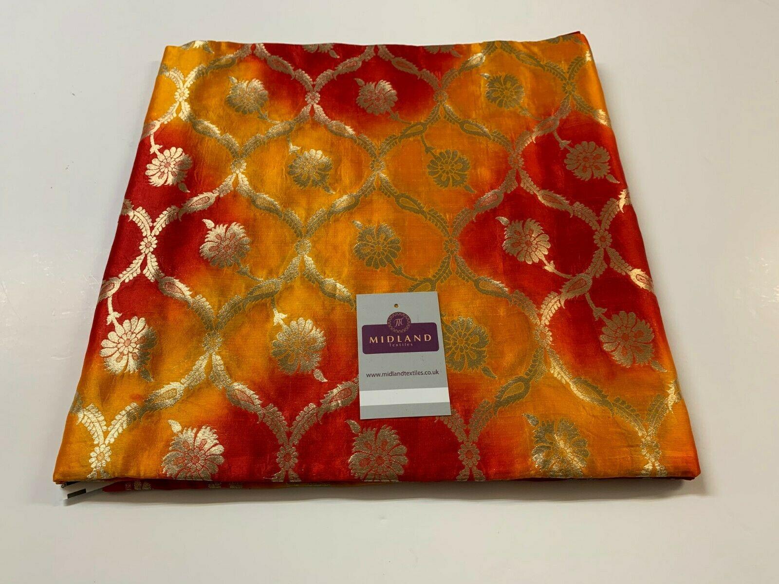 Half Metre Gold Floral Two Tone Pure Silk Banarsi indian Brocade Fabric MP1330