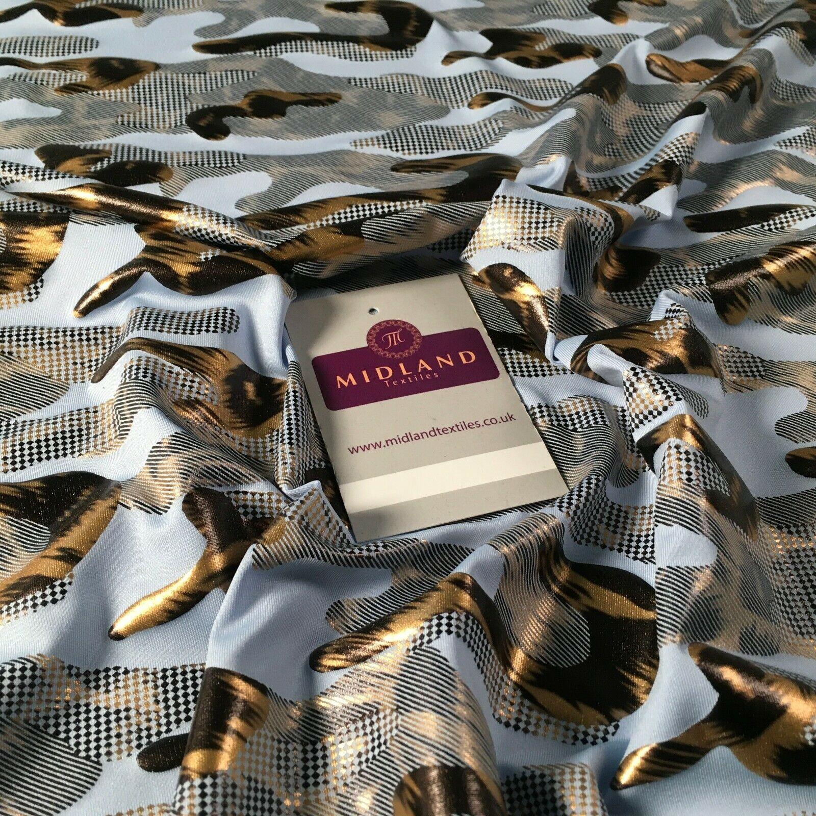 Powder Blue Animal Print Spandex Jersey Foil Stretch Dress Fabric 150cm MU1311