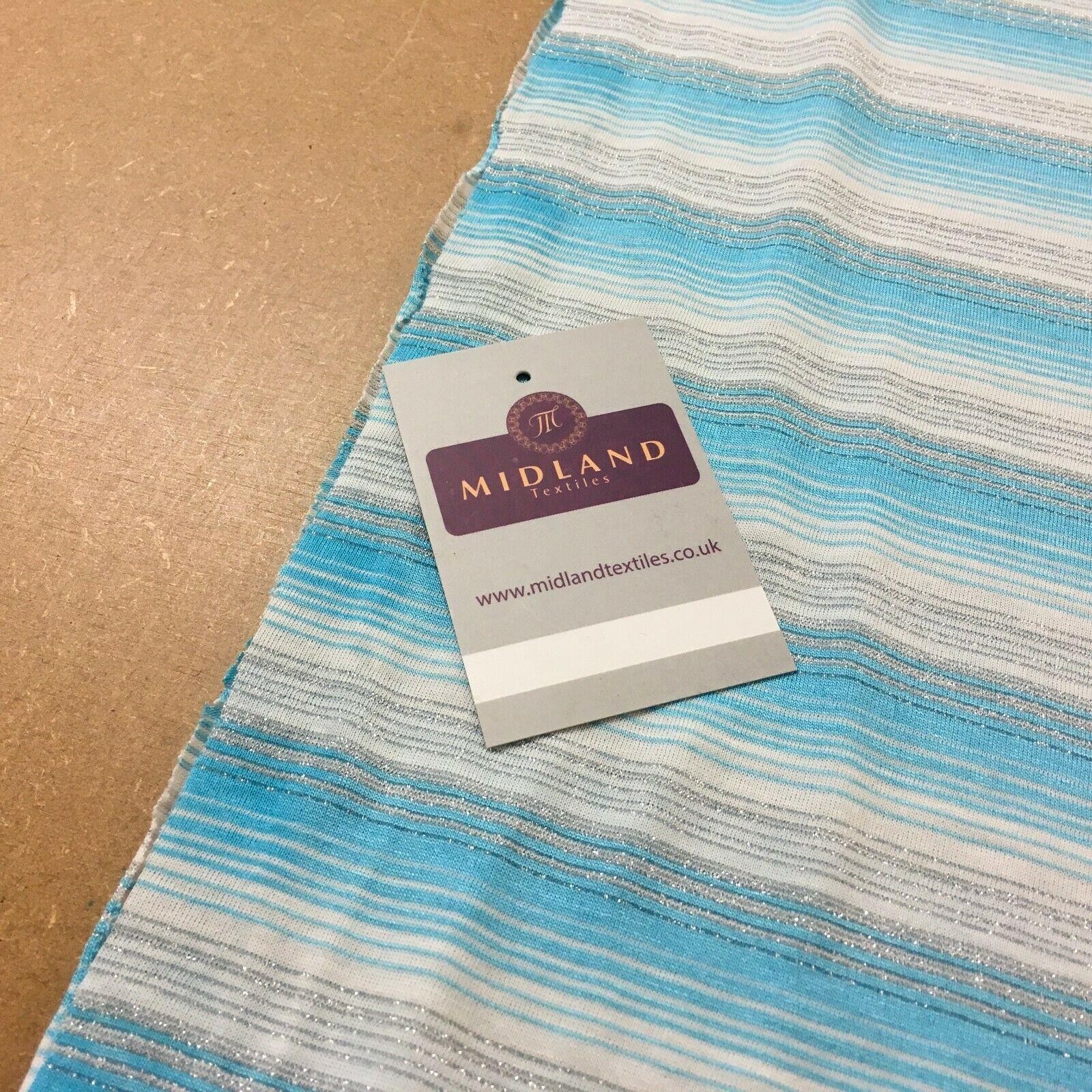 Turquoise Horizontal Stripped Mesh Jersey Silver Lurex Fabric 150cm MU1331