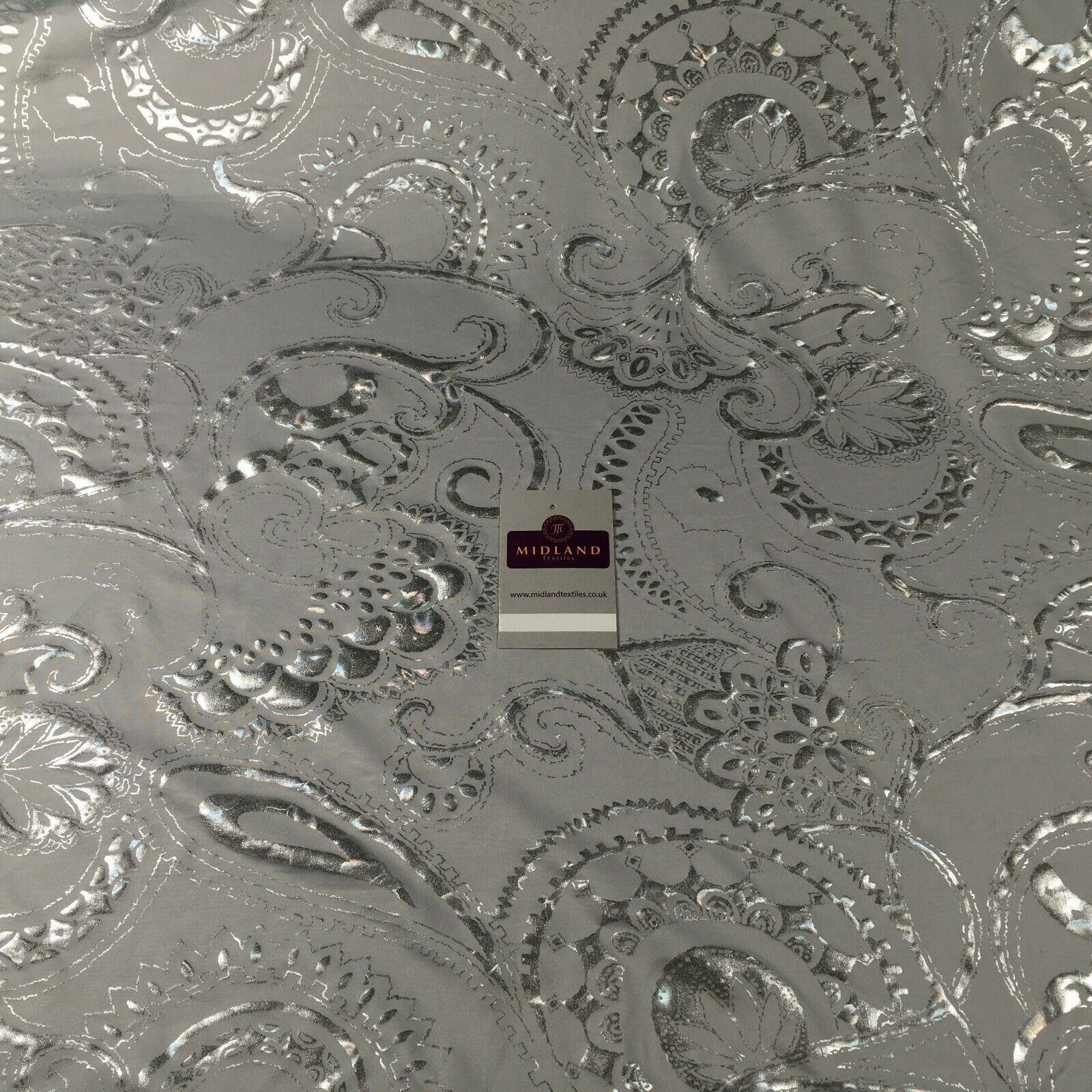 Silver foil Floral on White Spandex Jersey Stretch Dress Fabric 150cm MU1301