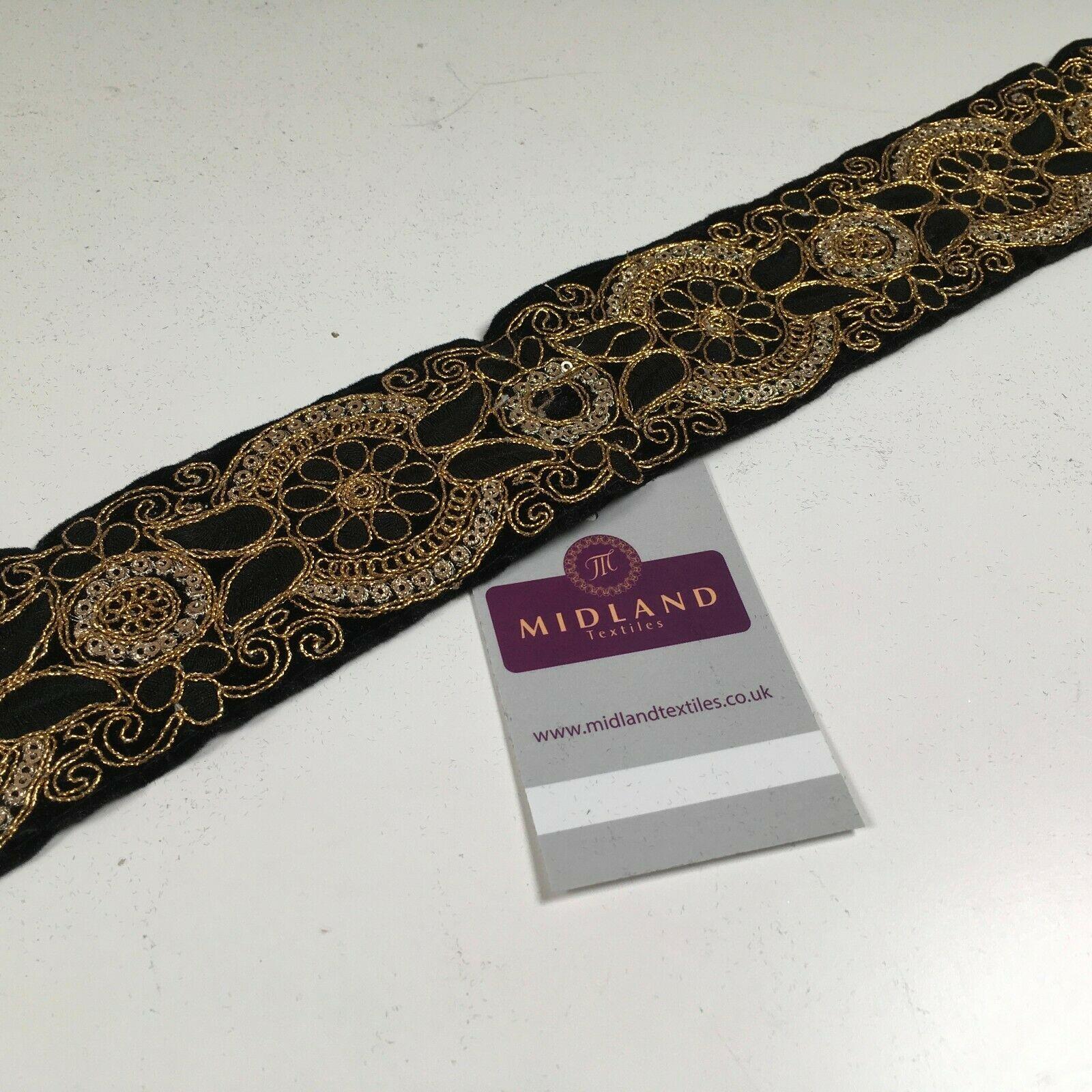 60mm Black embroidered Velvet border edging bridal saree M1341