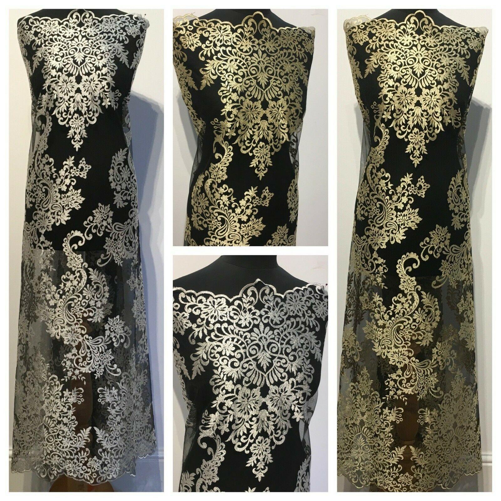 Paisley Embroidered Double Border Ungaro Net Dress tulle Fabric  MV1048
