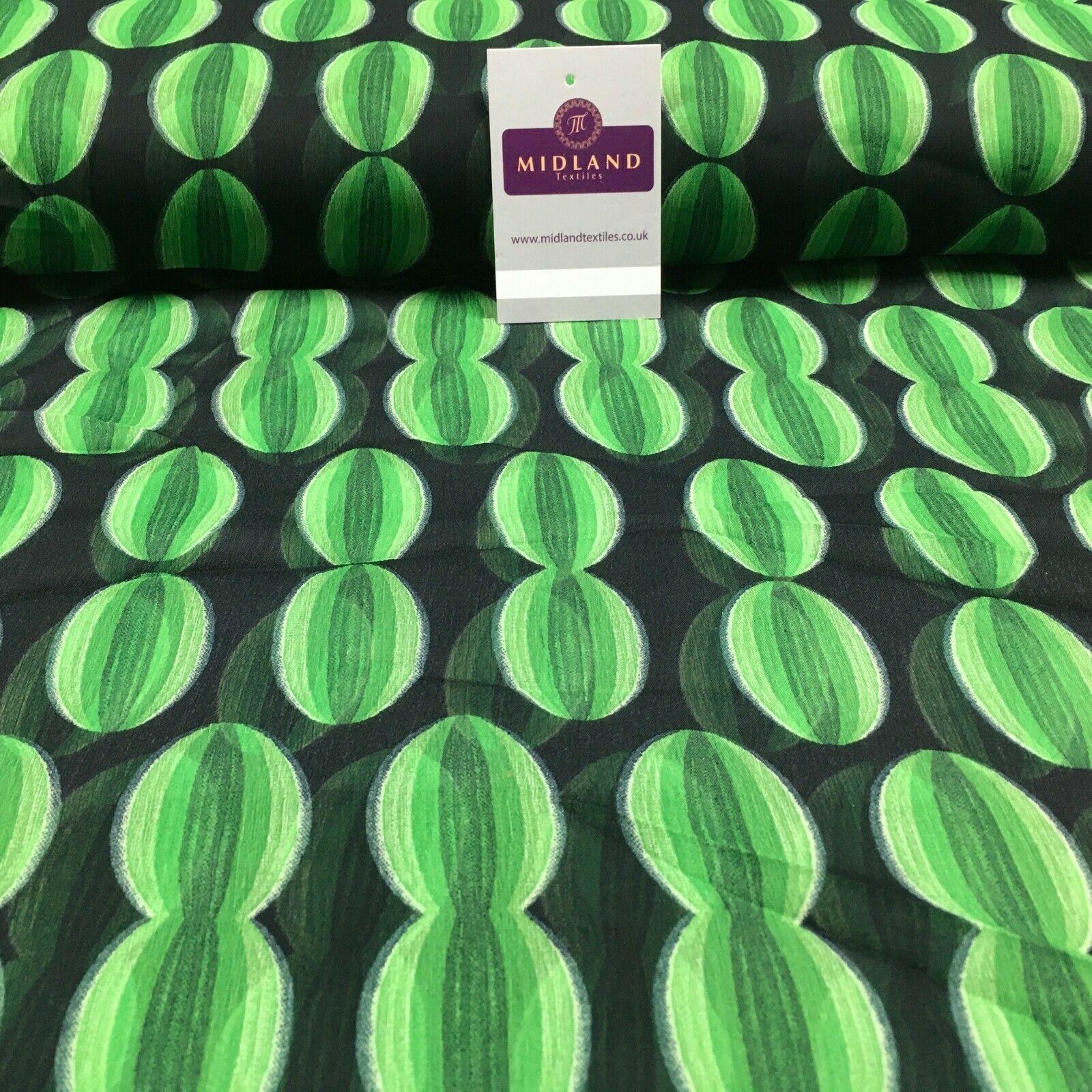 Black Green Crepe Printed Chiffon Fabric 110 cm Wide M1358-4 Mtex