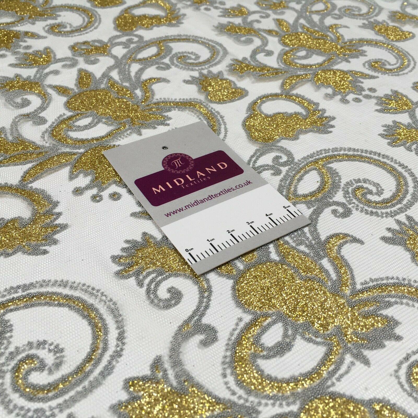 Gold on Grey ornamental net mesh dress fabric 140 cm M186-61 Mtex