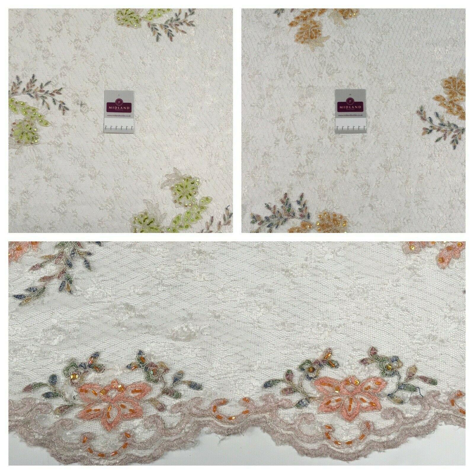 White vintage Scalloped edge Floral Sequin dress Fabric 127 cm M1385 Mtex