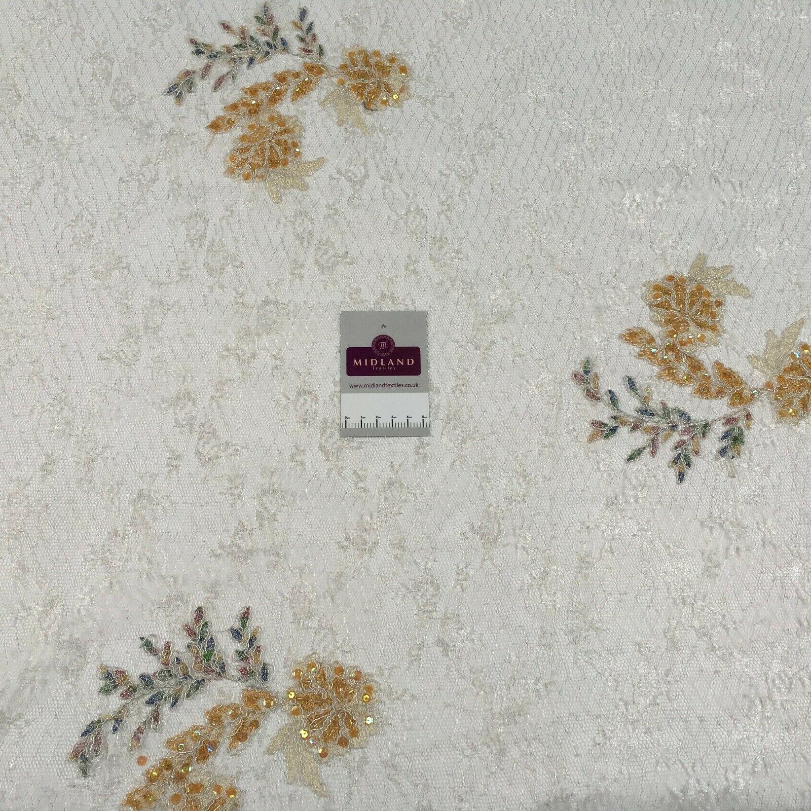 White vintage Scalloped edge Floral Sequin dress Fabric 127 cm M1385 Mtex