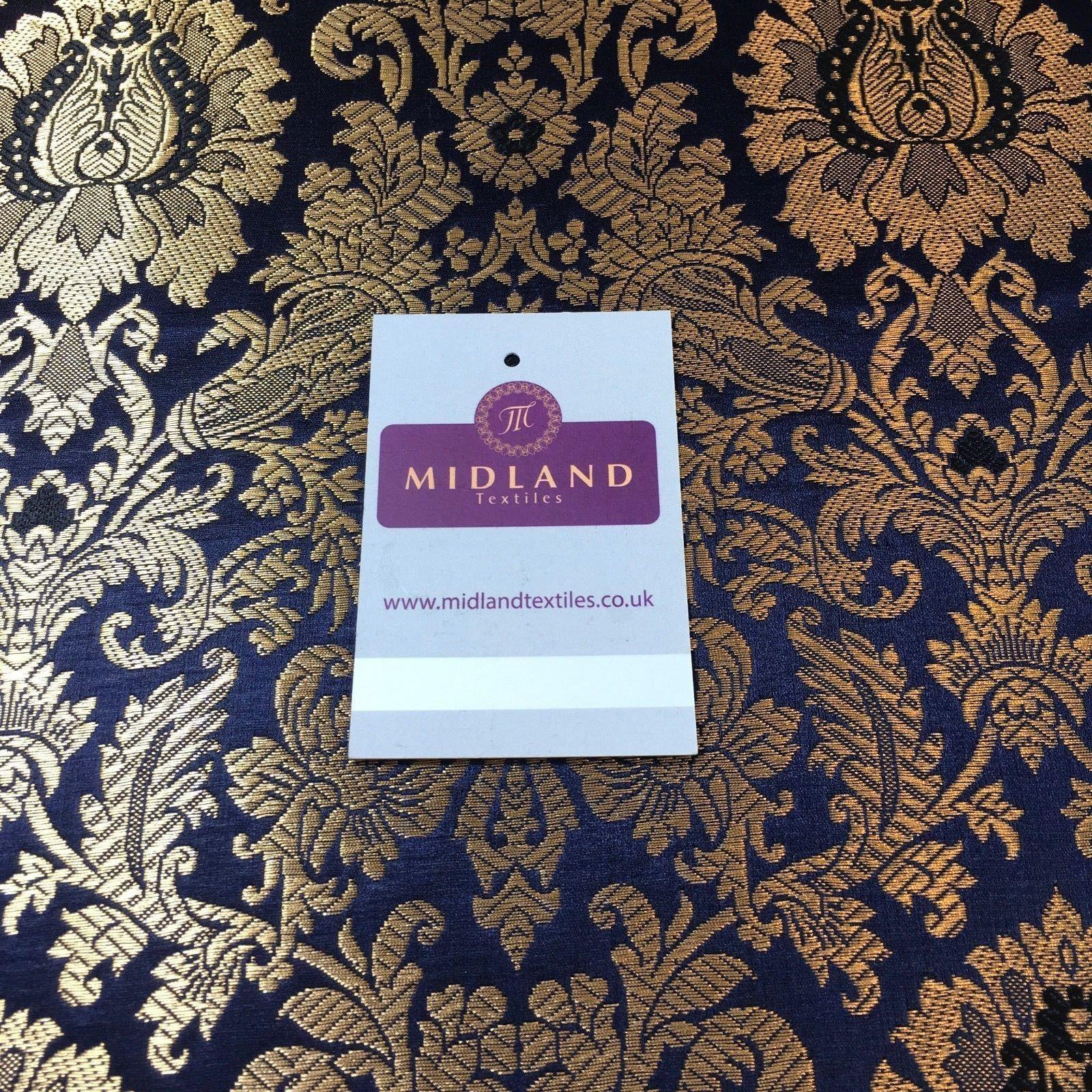 Gold Indian Floral Metallic Print Banarsi faux Silk Brocade Fabric 40" M370 Mtex