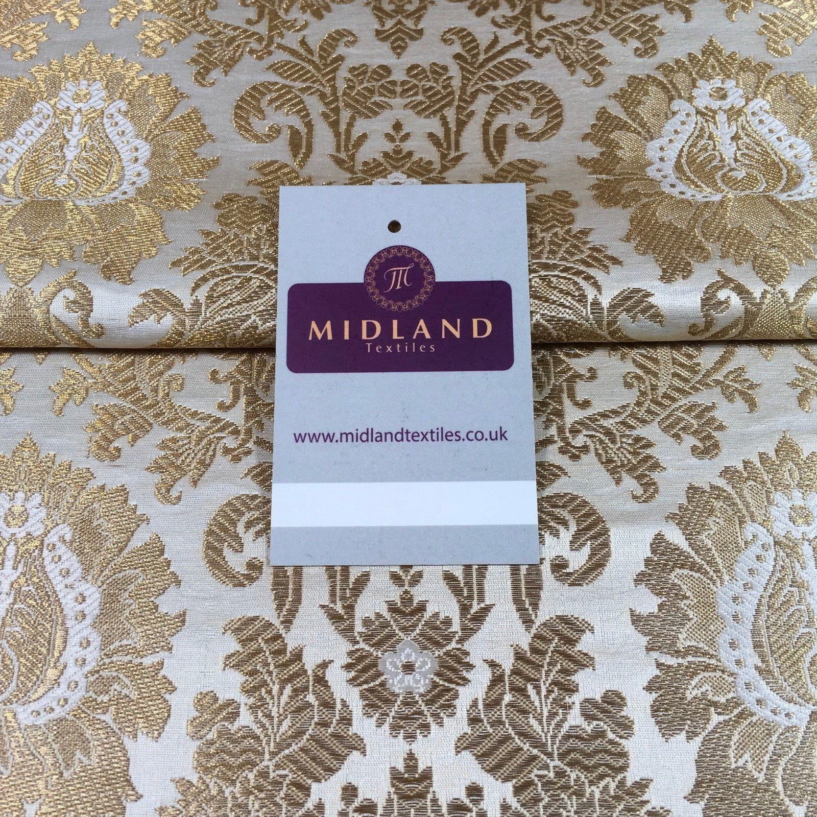 Gold Indian Floral Metallic Print Banarsi faux Silk Brocade Fabric 40' M370 Mtex