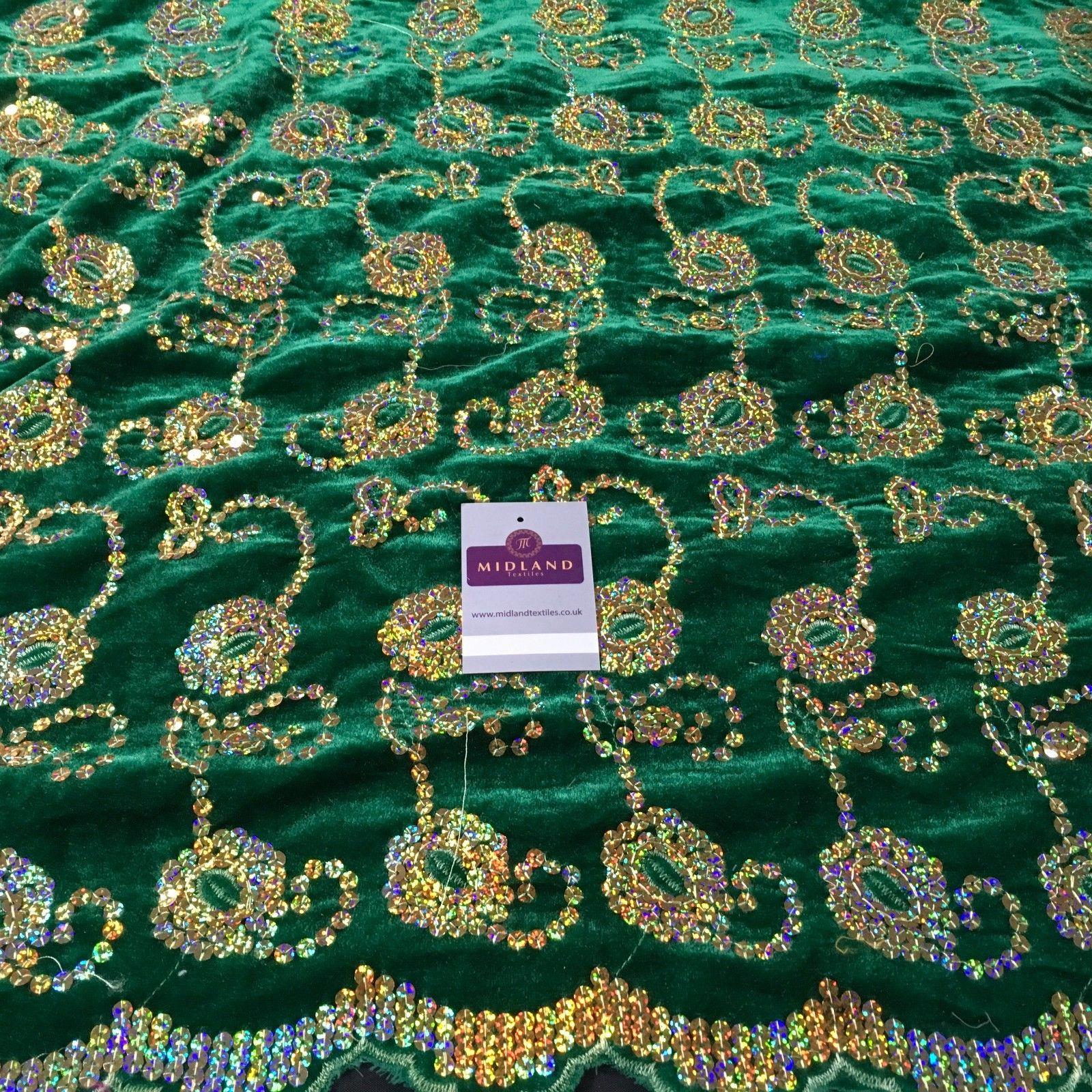 Gold Sequin Embellished Scalloped edge Micro Velvet 40' Wide  M47 Mtex