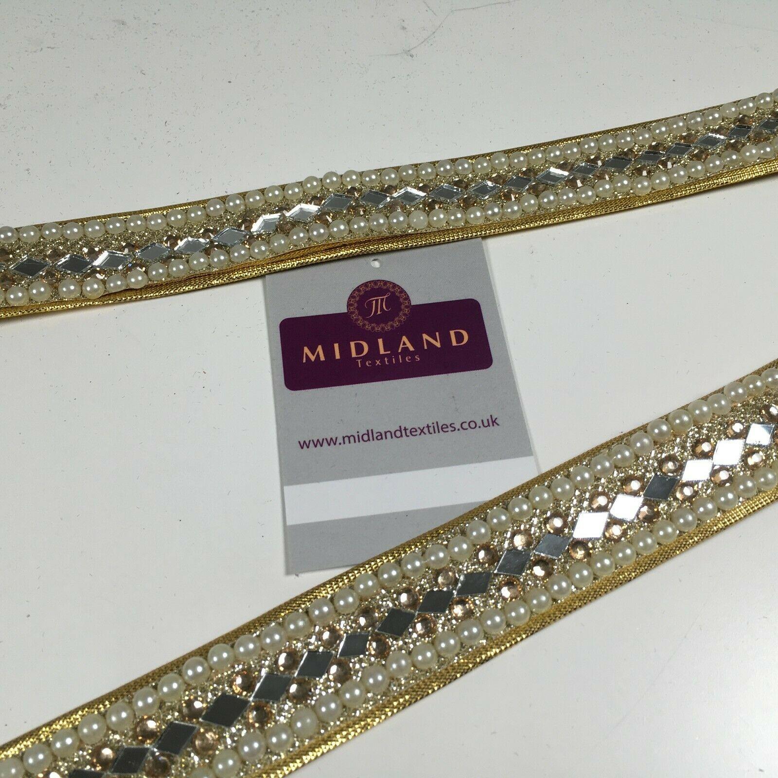 25 mm Cut out Diamond shape mirror pearl border edging sari bridal M1342