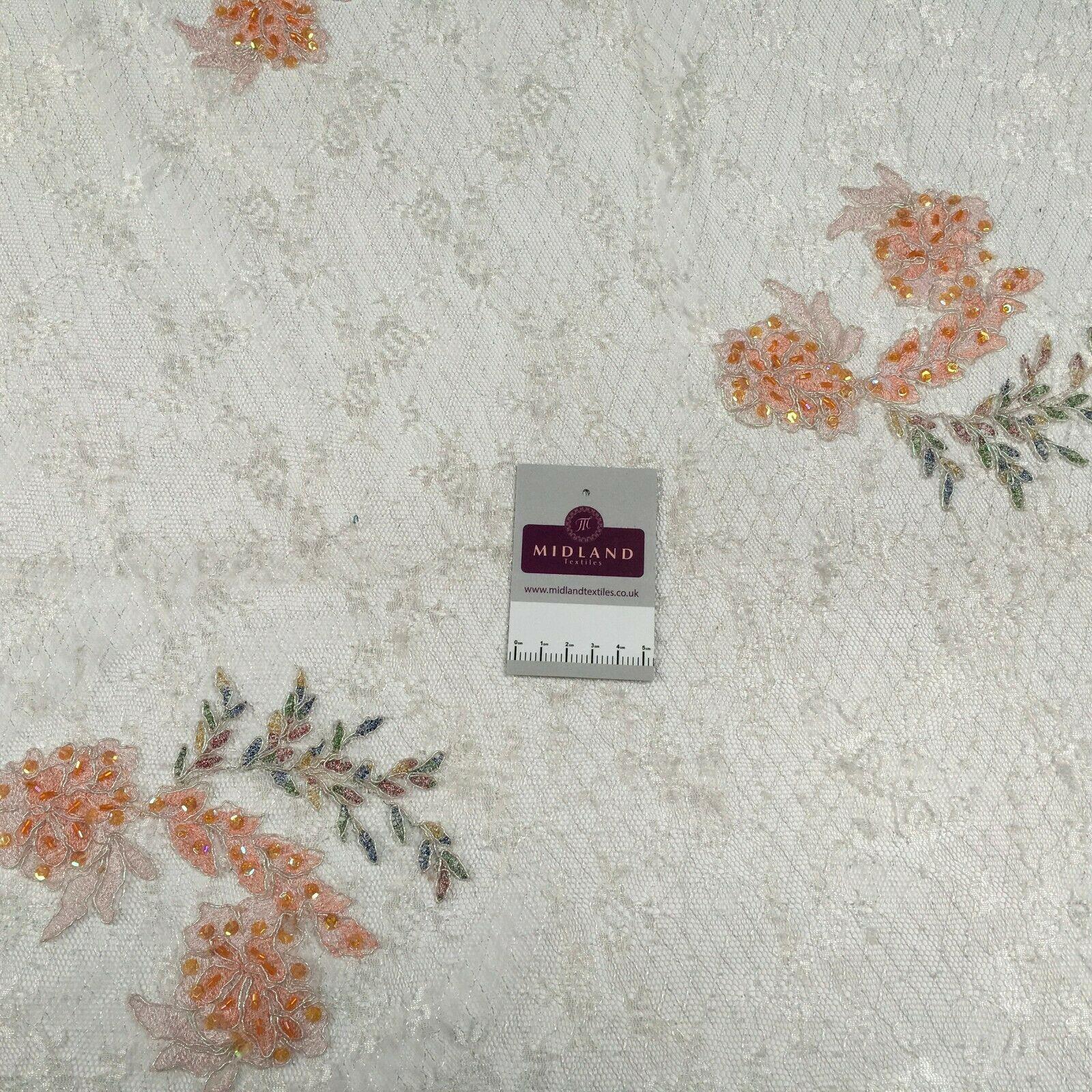 White vintage Scalloped edge Floral Sequin dress Fabric 127 cm M1385 Mtex