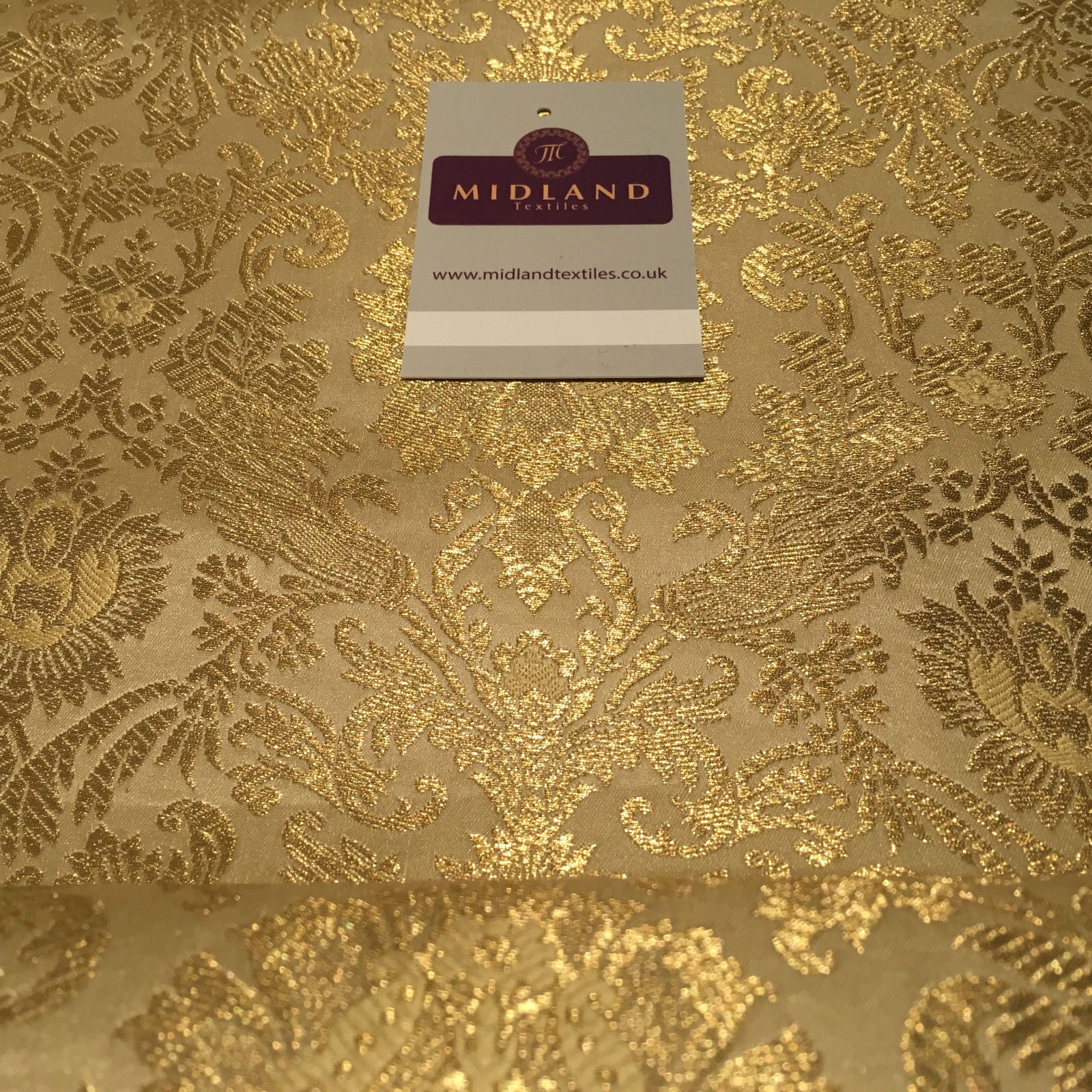 Gold Indian Floral Metallic Print Banarsi faux Silk Brocade Fabric 40" M370 Mtex