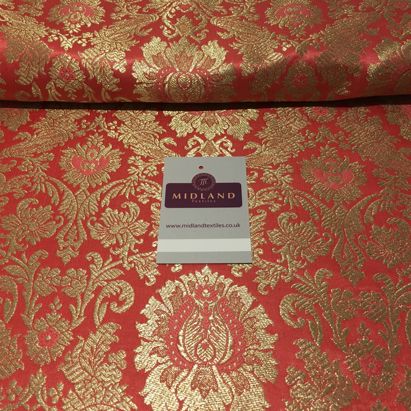 Gold Indian Floral Metallic Print Banarsi faux Silk Brocade Fabric 40' M370 Mtex