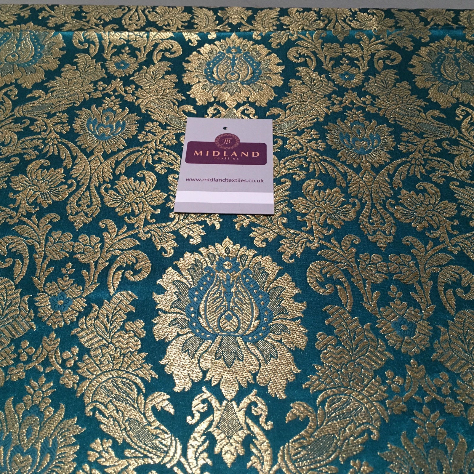 Gold Indian Floral Metallic Print Banarsi faux Silk Brocade Fabric 40' M370 Mtex