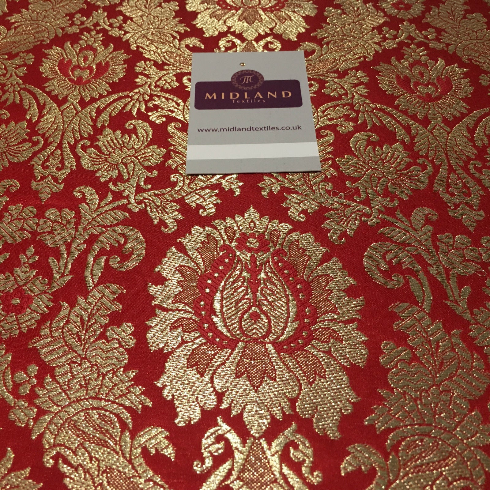 Gold Indian Floral Metallic Print Banarsi faux Silk Brocade Fabric 40' M370 Mtex