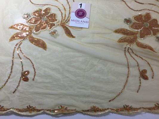 Double border Sequined flower Scalloped Net dress Fabric 52" Wide M194 Mtex - Midland Textiles & Fabric