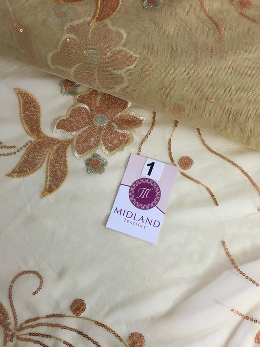 Double border Sequined flower Scalloped Net dress Fabric 52" Wide M194 Mtex - Midland Textiles & Fabric