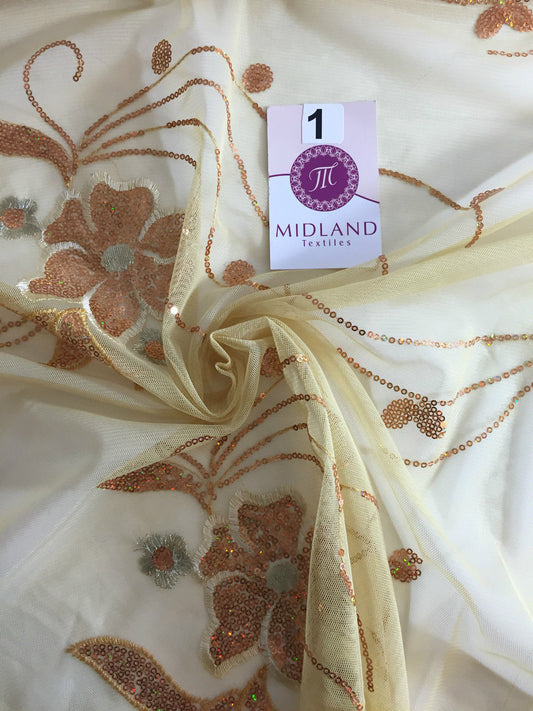 Double border Sequined flower Scalloped Net dress Fabric 52" Wide M194 Mtex - Midland Textiles & Fabric