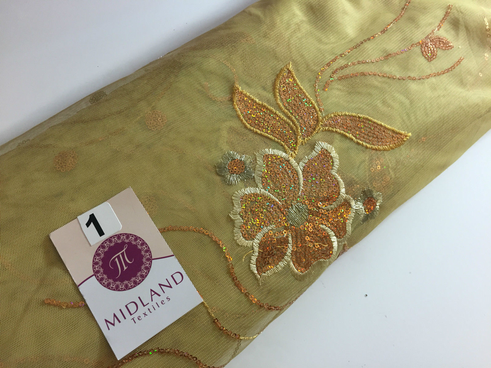Double border Sequined flower Scalloped Net dress Fabric 52' Wide M194 Mtex - Midland Textiles & Fabric