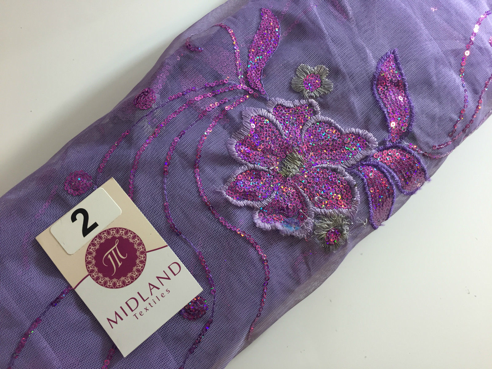 Double border Sequined flower Scalloped Net dress Fabric 52' Wide M194 Mtex - Midland Textiles & Fabric