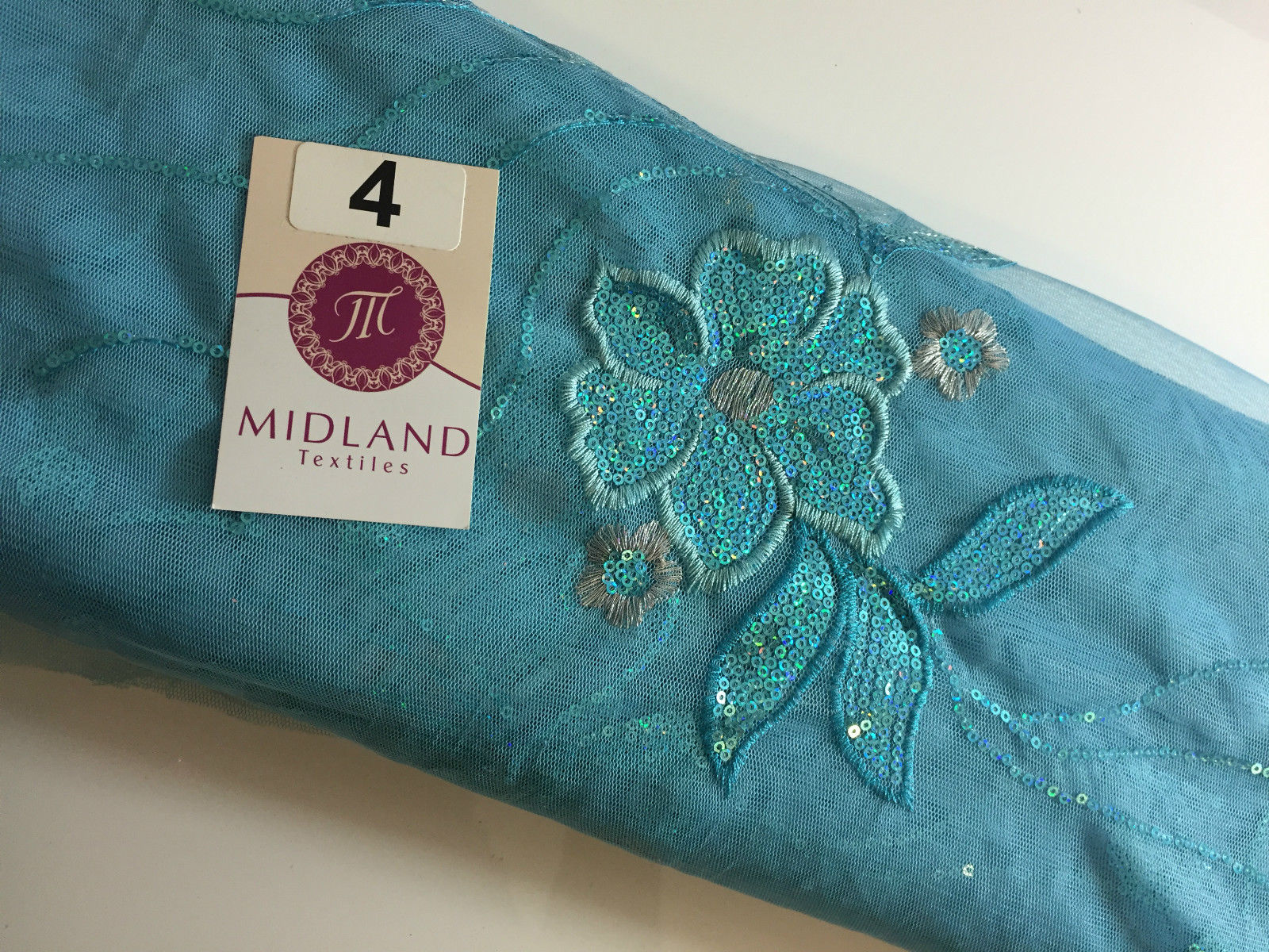 Double border Sequined flower Scalloped Net dress Fabric 52' Wide M194 Mtex - Midland Textiles & Fabric