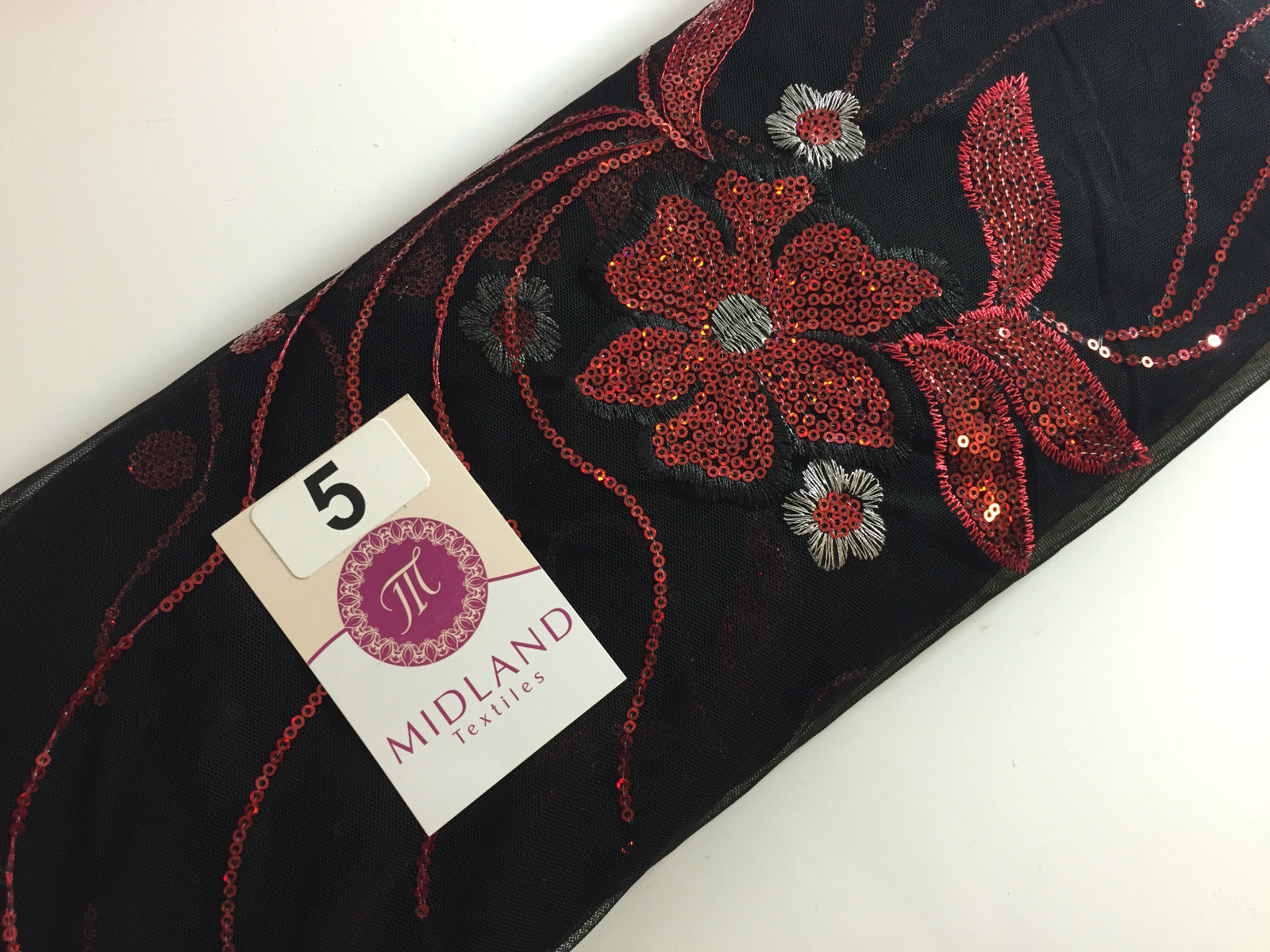 Double border Sequined flower Scalloped Net dress Fabric 52' Wide M194 Mtex - Midland Textiles & Fabric