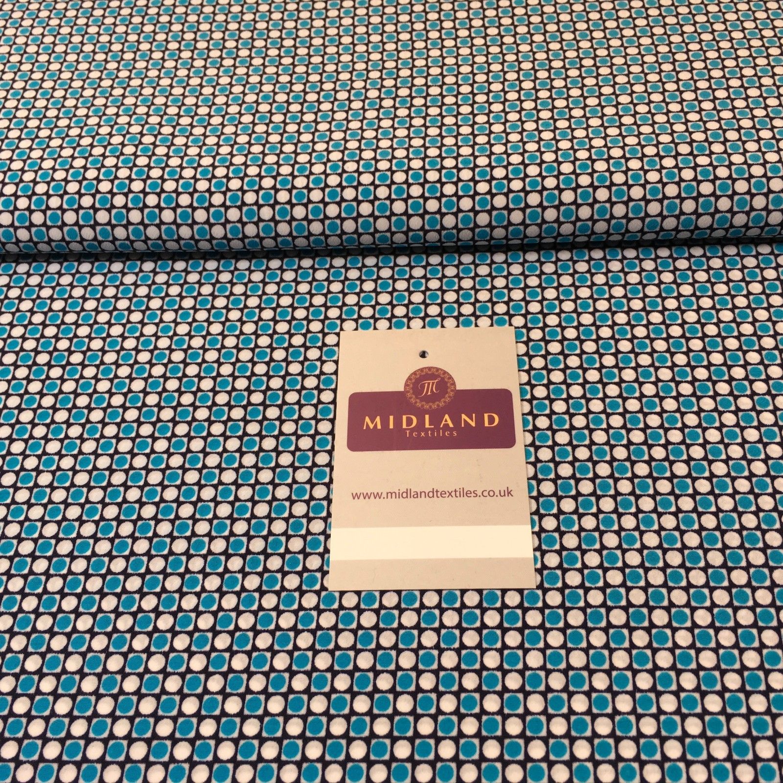 Blue Spotted Geometric Crepe Dress Fabric 58" M401-49 Mtex - Midland Textiles & Fabric