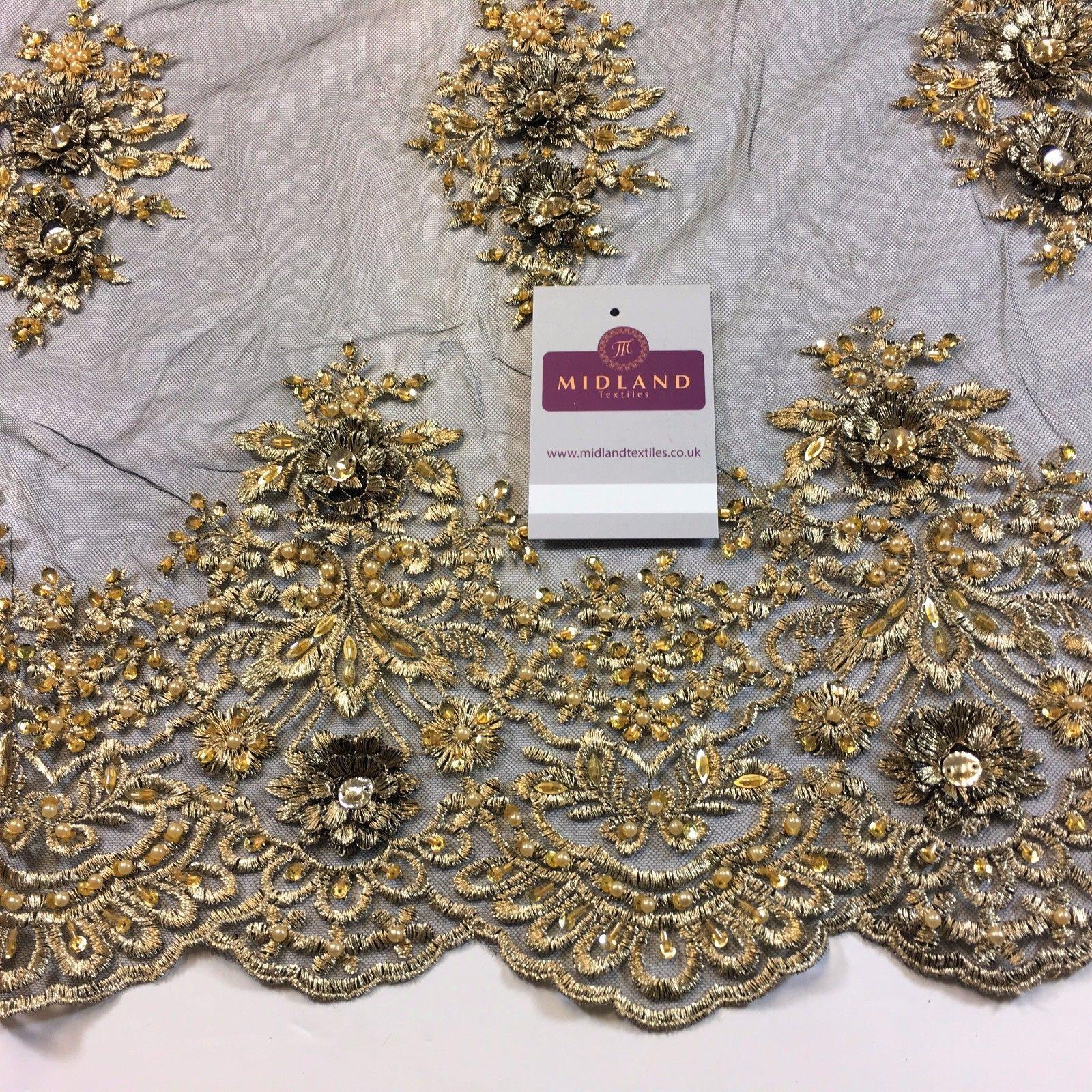 Floral Embellished Scalloped Edged Dress Net with faux pearls Fabric 58" M792 - Midland Textiles & Fabric
