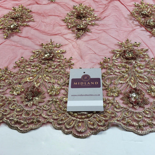 Floral Embellished Scalloped Edged Dress Net with faux pearls Fabric 58" M792 - Midland Textiles & Fabric